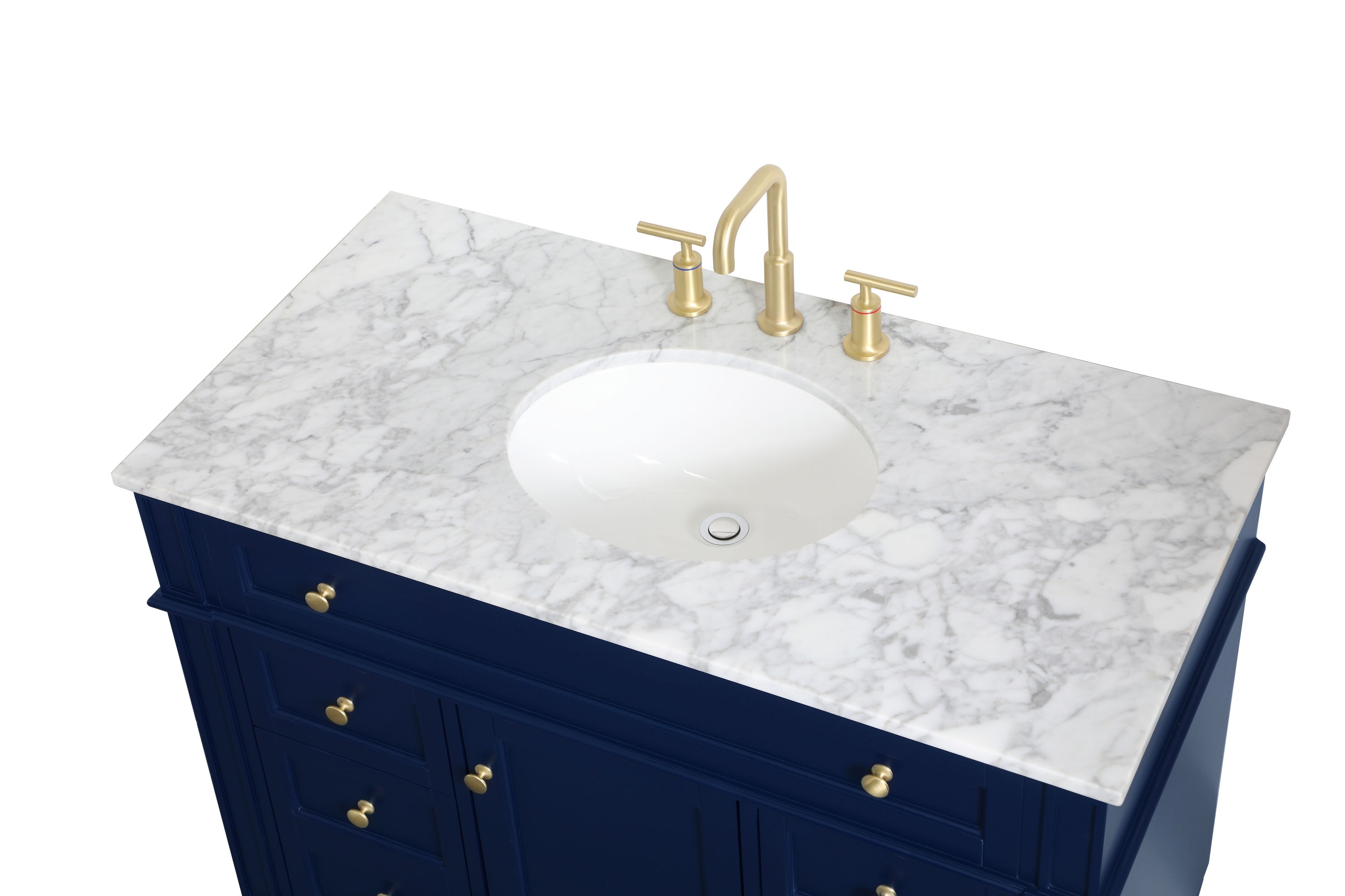 Blue Solid Wood MDF Marble Single Bathroom Vanity with Gold Hardware