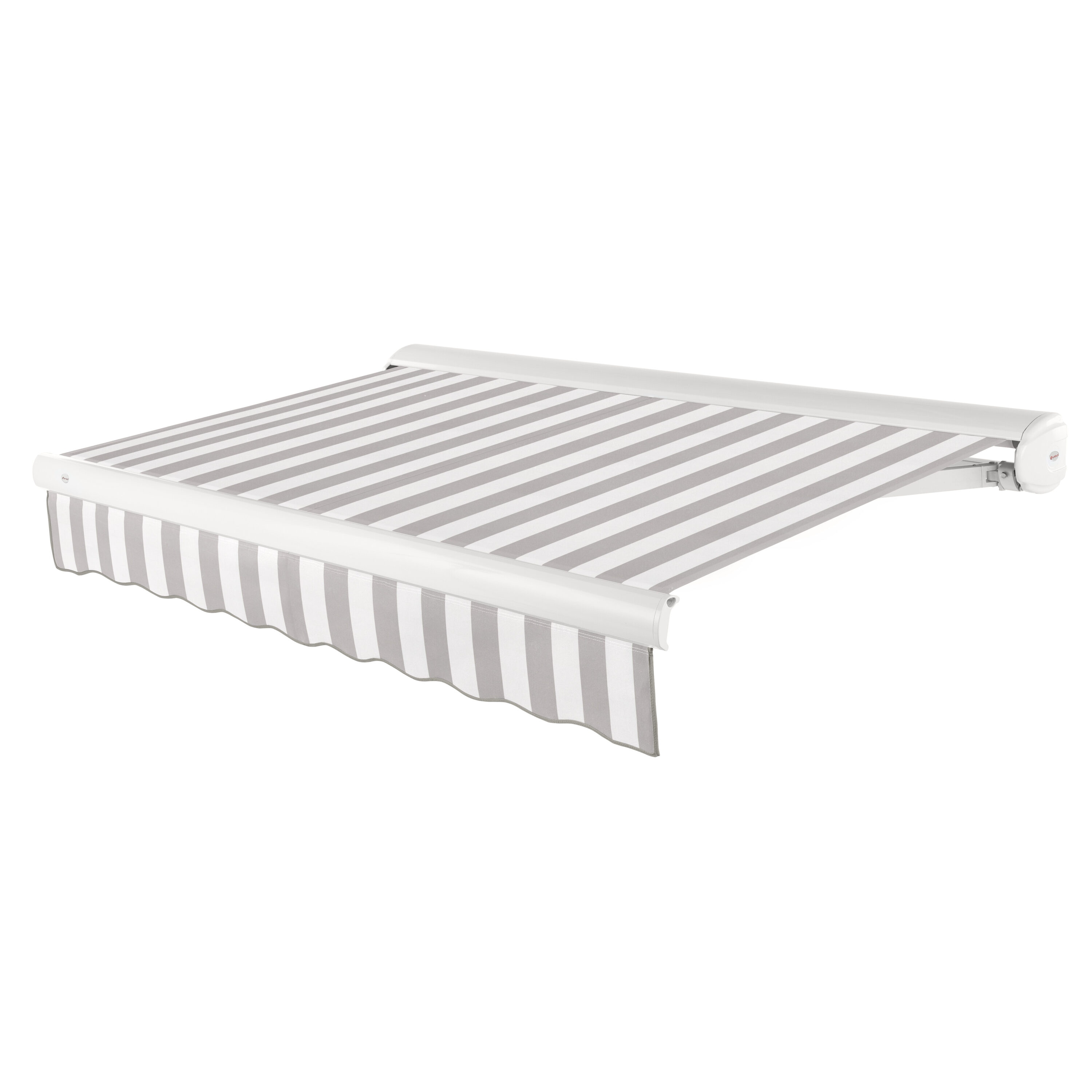 Awntech KWL14-L-GW Key West Left Motor 168-in Wide x 120-in Projection x 10-in Height Fabric Gray/White Stripe Striped Motorized Retractable Patio Awning