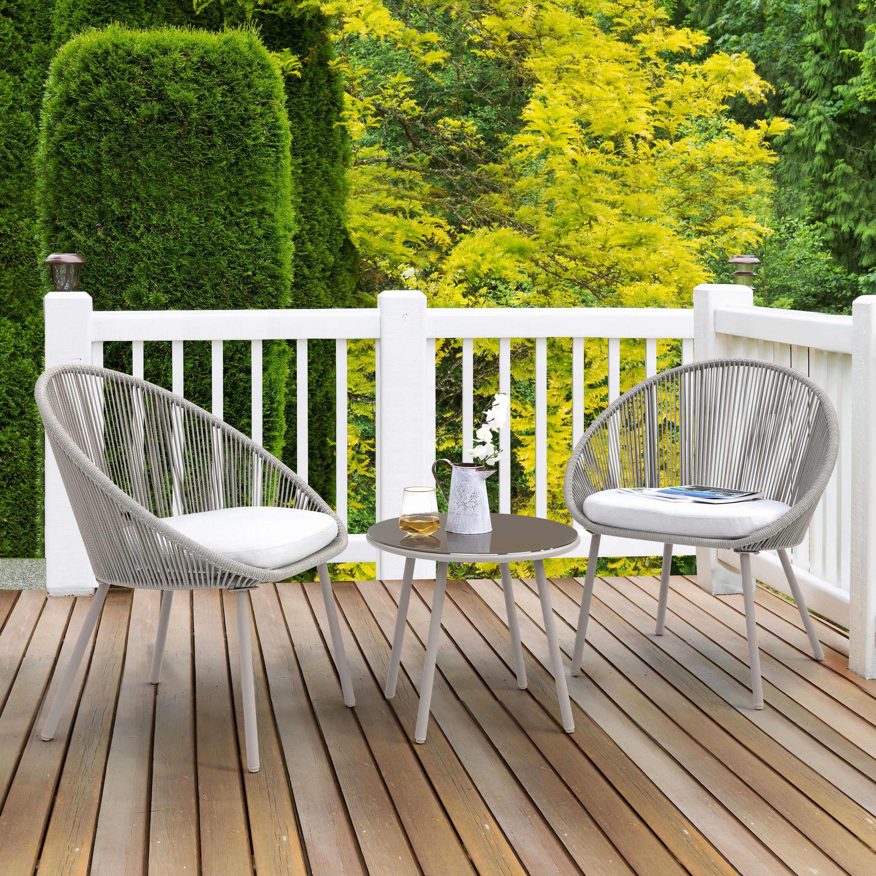 Nuu Garden SRD001-01 5 -Piece Woven Patio Conversation Set with White Cushions