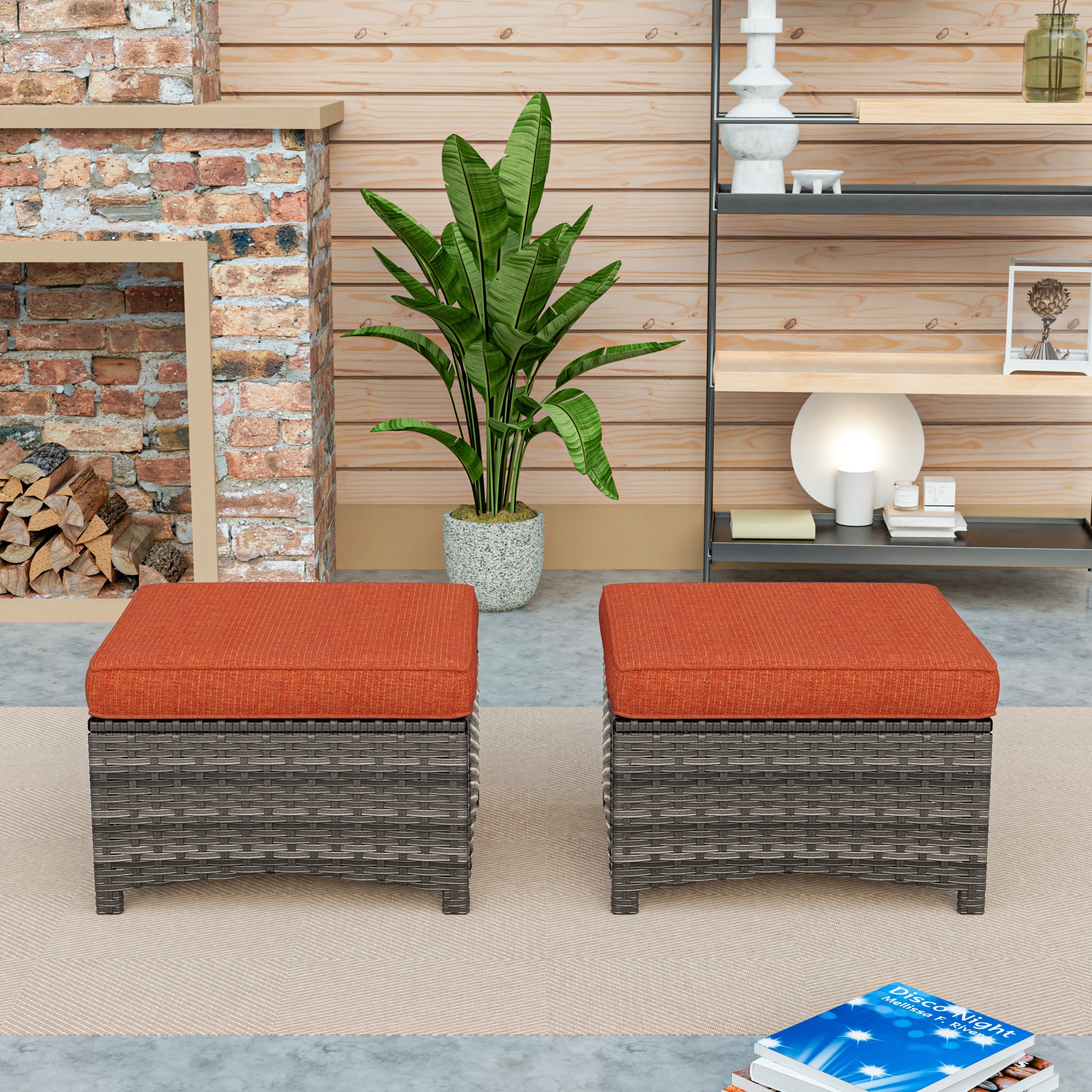 Gardenbee HGL-M74-ORG Wicker Furniture Brown Wicker Ottoman