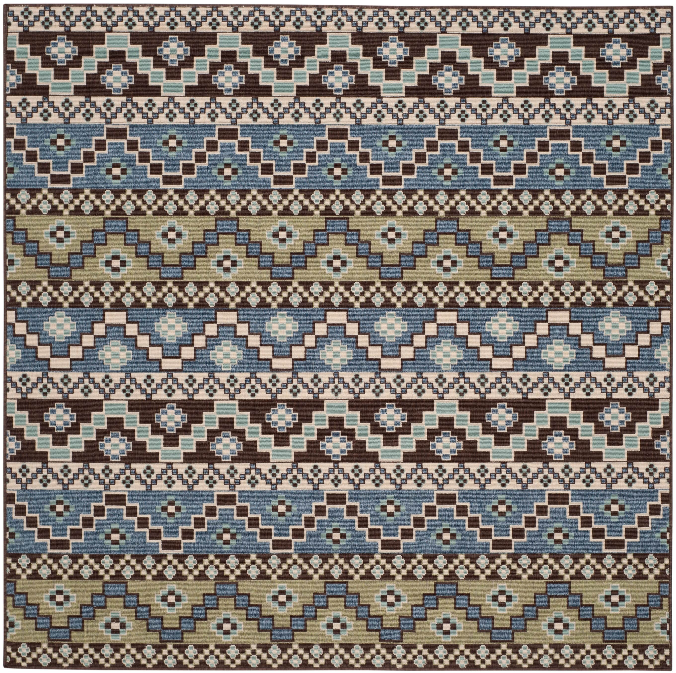 Safavieh VER095-0651-7SQ Veranda Rudy 7 x 7 (ft) Loomed Synthetic Blue/Creme Square Indoor/Outdoor Abstract Coastal Area rug