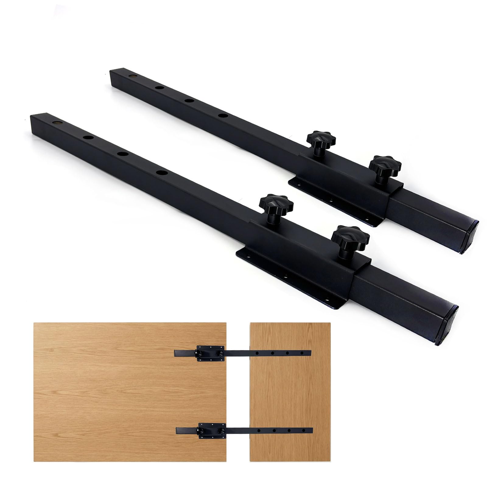 Phyfalip  Heavy Duty Table Extension Brackets Set of 2 Twenty Six Inch Steel Support Rails for DIY Dining Table Leaf Matte Black Steel Hardware