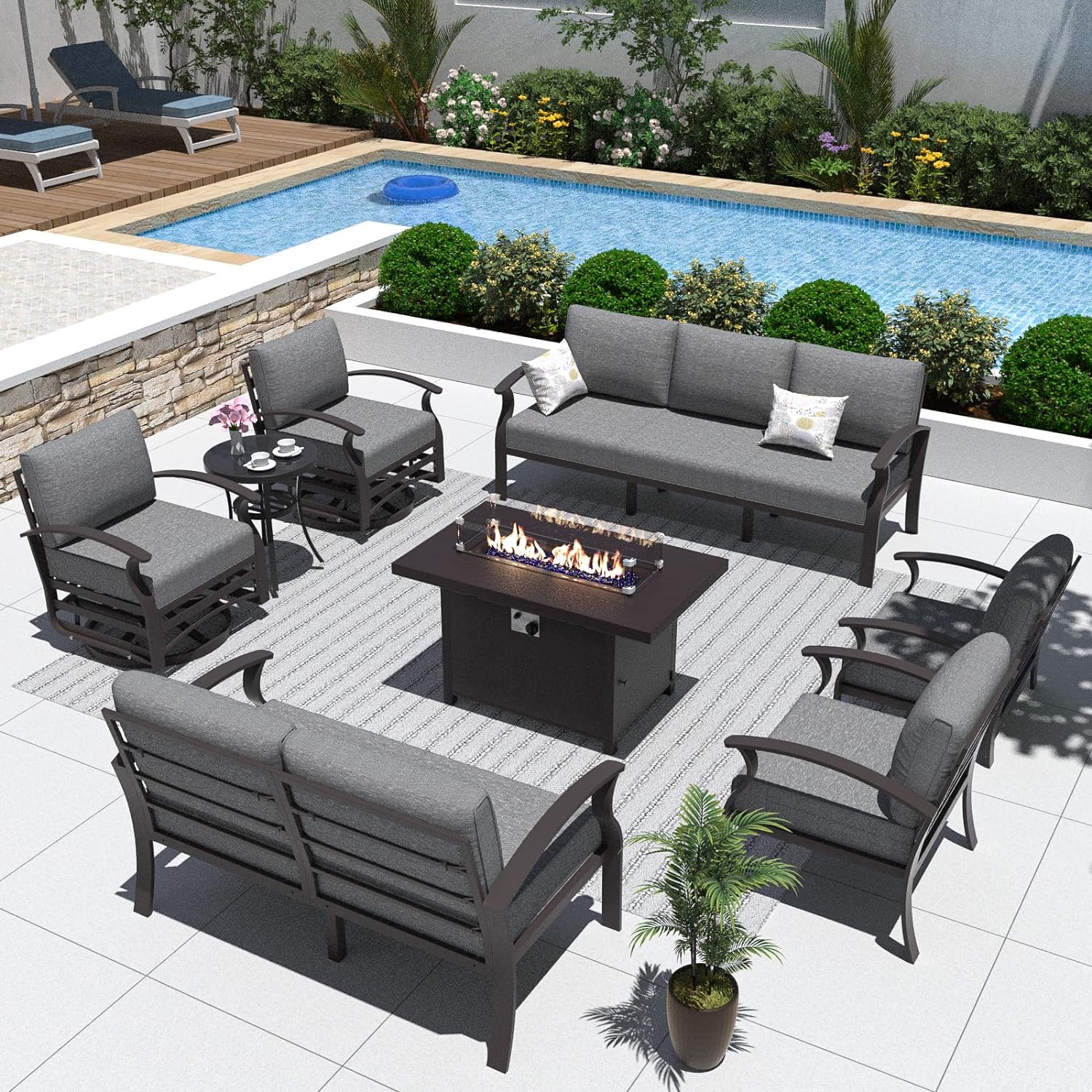 ALAULM LS-A-7S+3SRC-GREY 8 -Piece Patio Conversation Set with Light Gray Cushions
