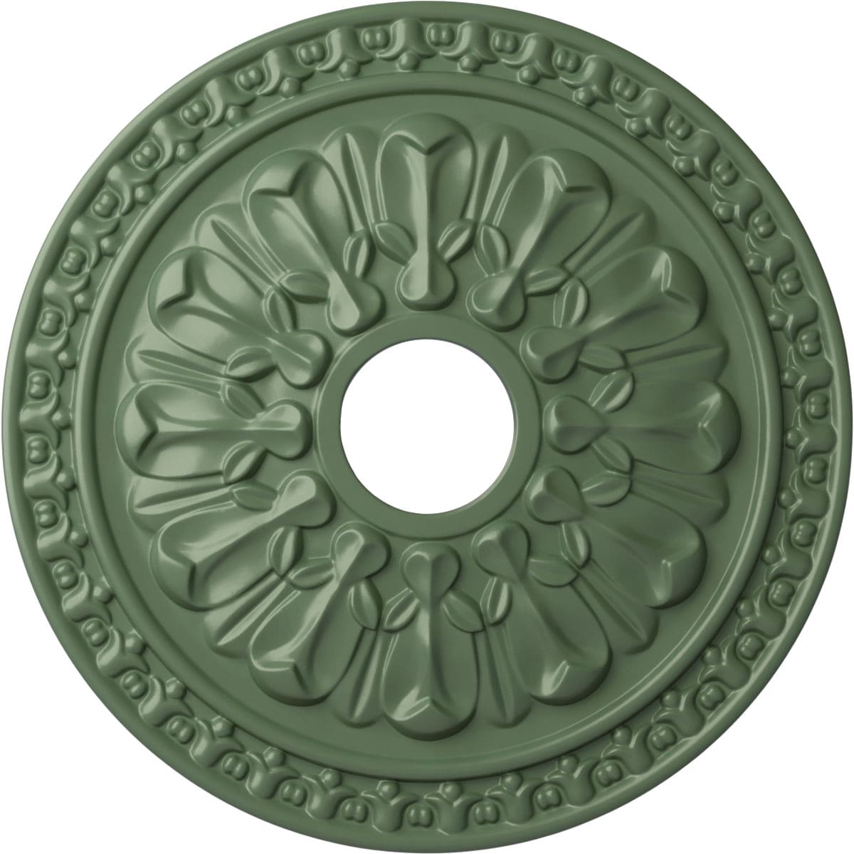 Ekena Millwork CM18WAAGF Warsaw 18-in W x 18-in L Painted Athenian Green Polyurethane Whole Ceiling Medallion