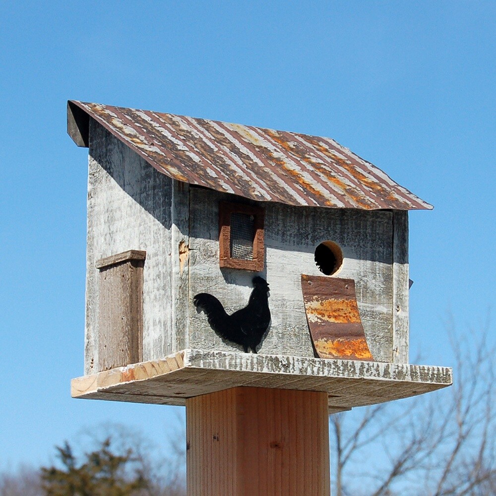 Rustic White Reclaimed Wood Chicken Coop Birdhouse