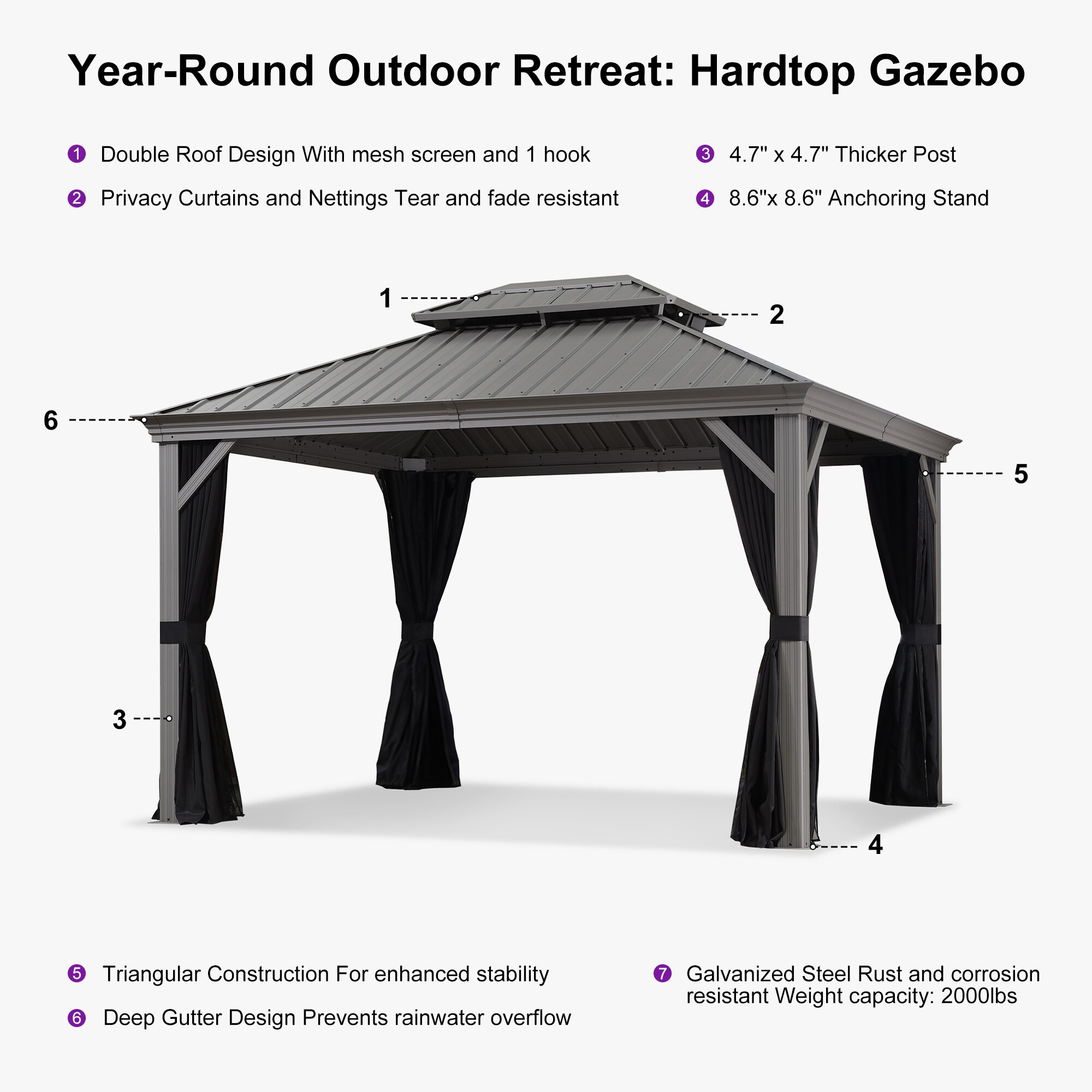 Light Gray 10' x 12' Double Roof Aluminum Patio Gazebo