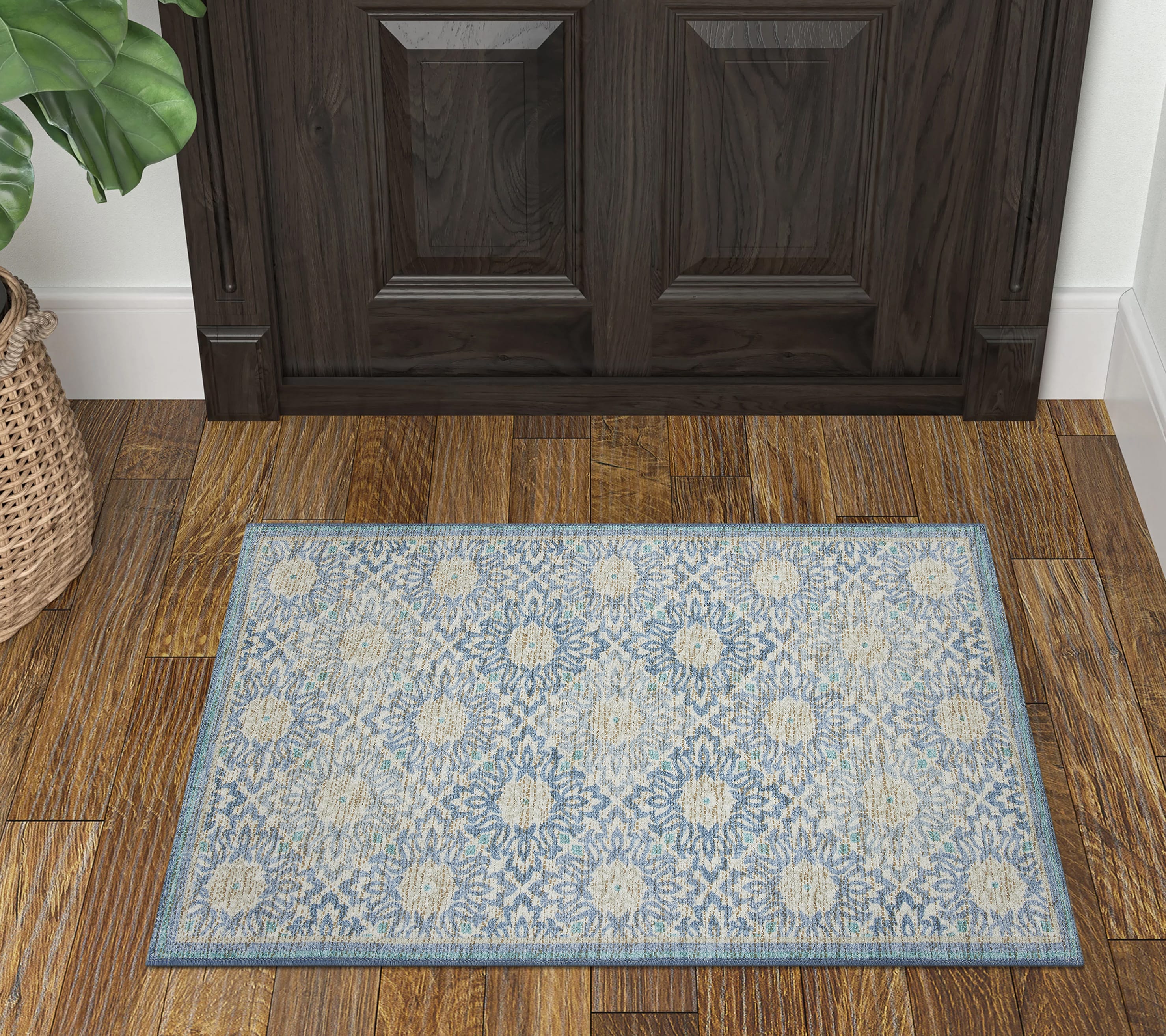 Waverly 35067 2 x 3 (ft) Polyester Tonal Chambray Blue Rectangular Indoor Floral/Botanical Machine washable Throw rug