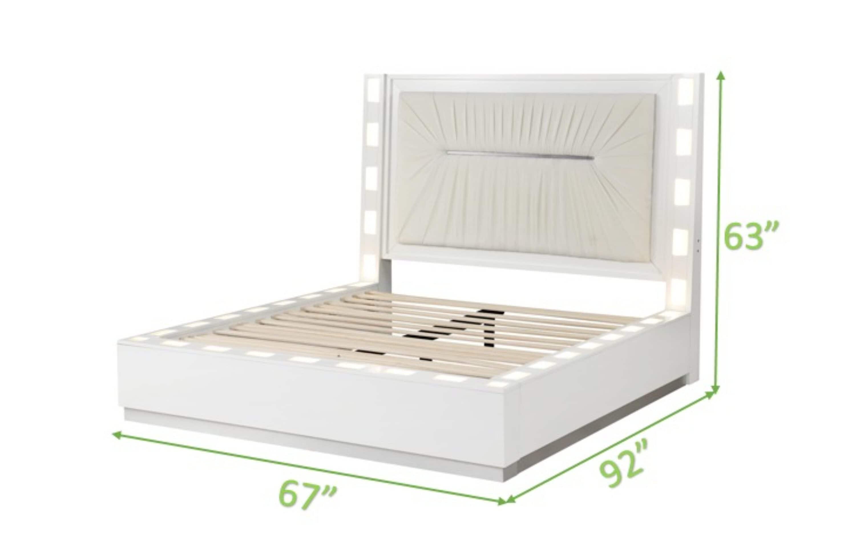 Milky White Queen 5-Piece LED Bedroom Set with Upholstery