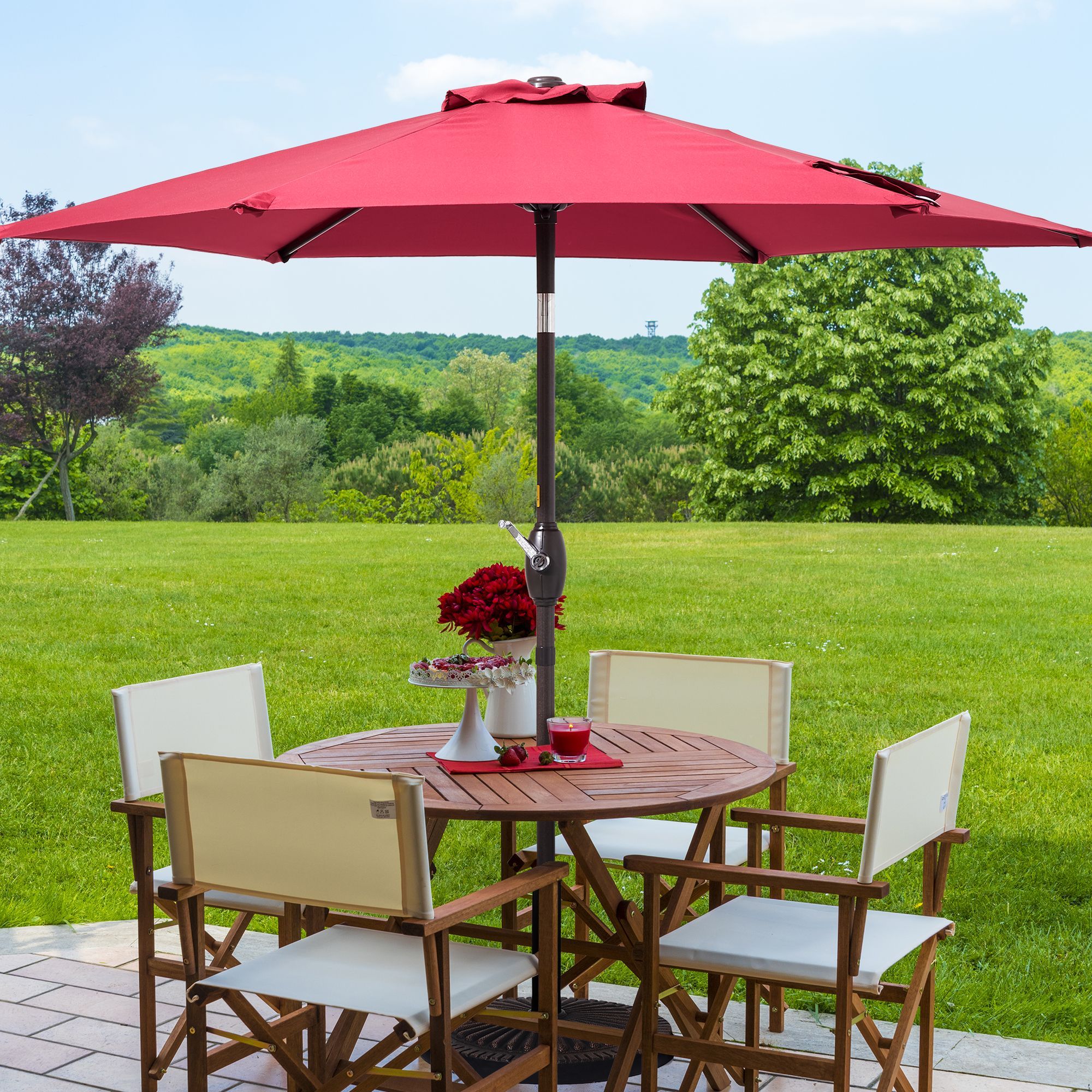 Sonkuki SD-90RD 7.5-Feet Steel Red Push-button Tilt Market Patio Umbrella