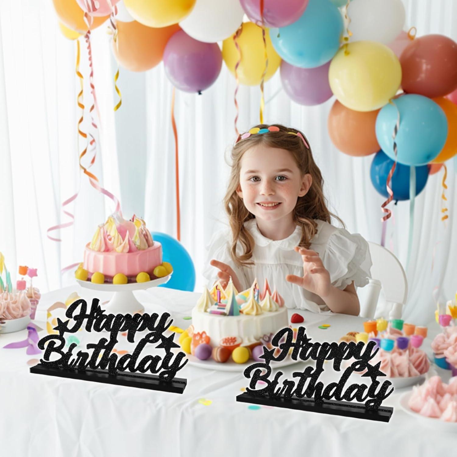 MaseiKar Glitter Black Happy Birthday Letter Table Centerpieces with ...