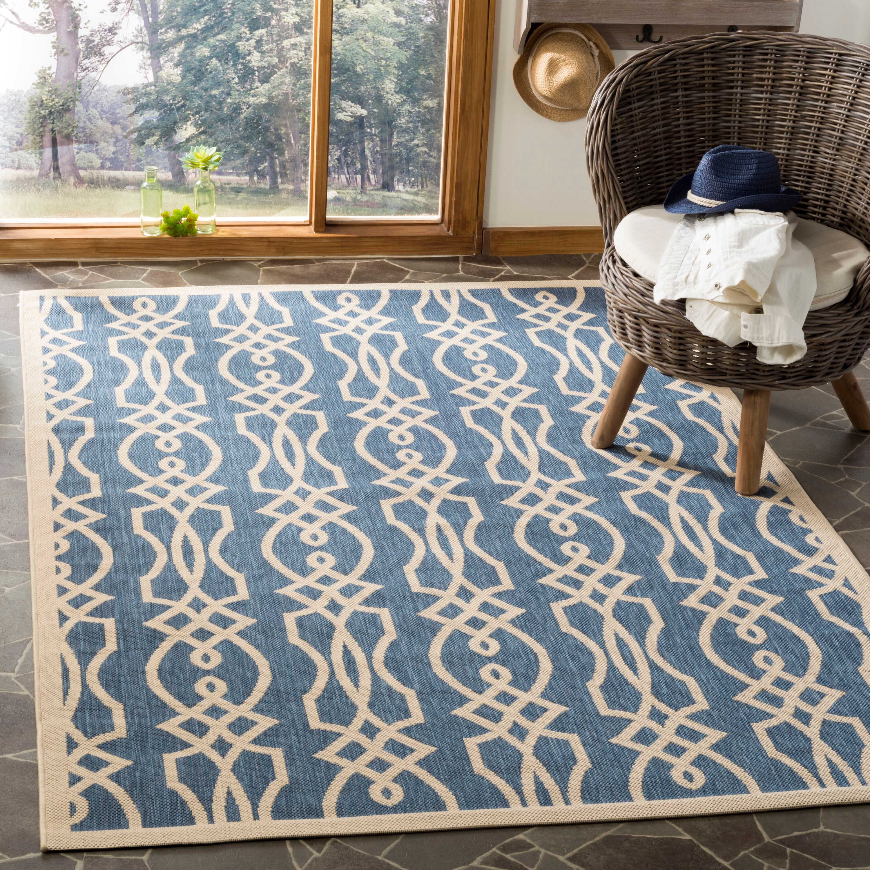 Martha Stewart MSR4220-233-5 Villa Screen 5 x 8 (ft) Loomed Polypropylene Azurite Rectangular Indoor Abstract Coastal Area rug