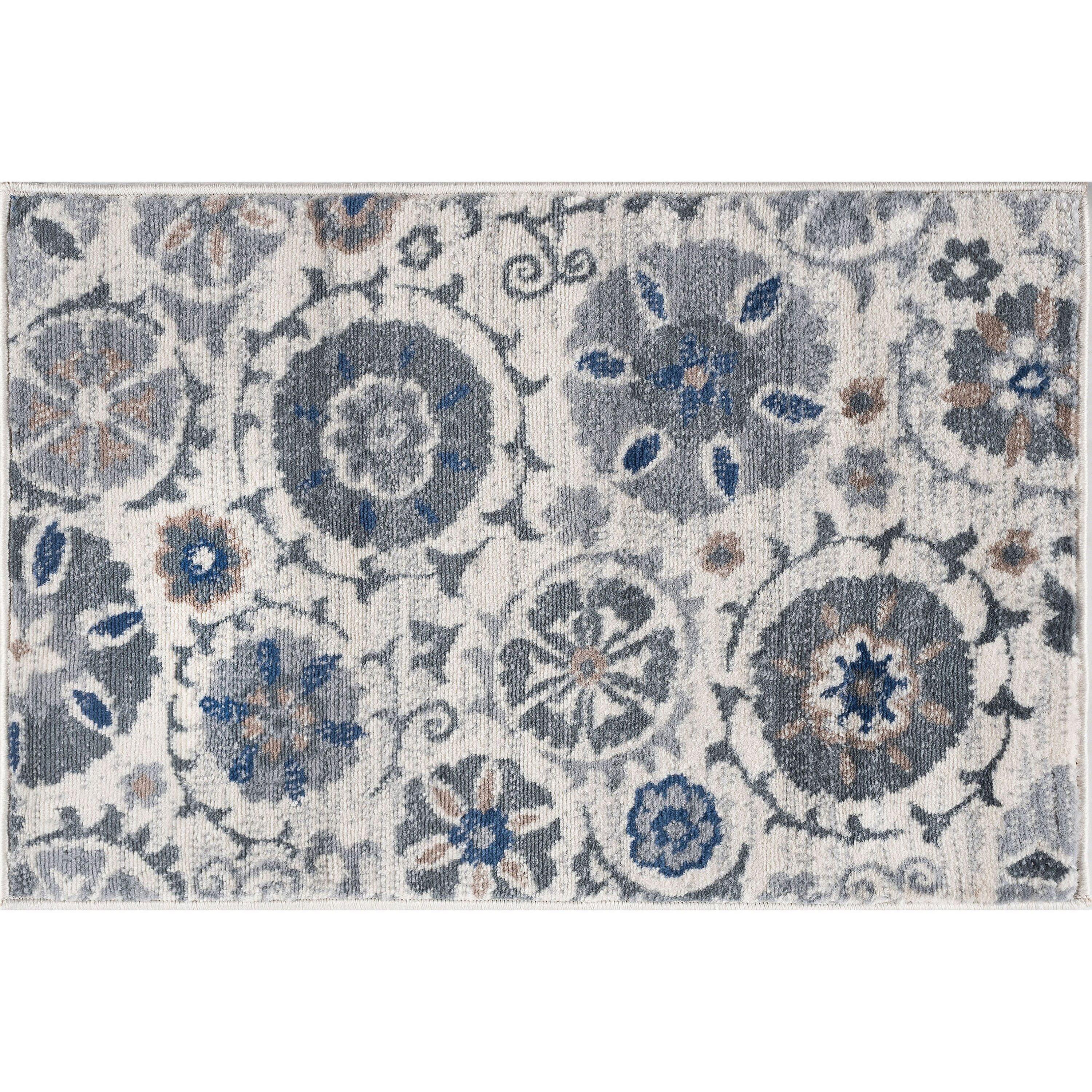 Cream Floral Rectangular Stain-Resistant Area Rug 2' x 3'
