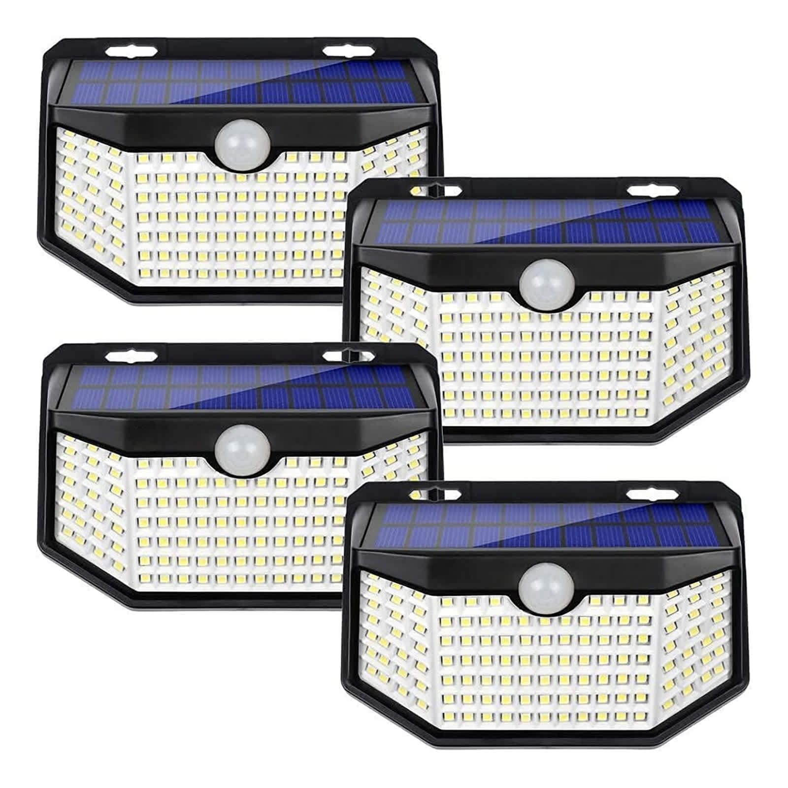 Aoibox  Solar Lights Outdoor 120 LED Motion Sensor IP65 Waterproof 3 Lighting Modes Monocrystalline Panel 270 Degree Wide Angle 4 Pack Black Daylight