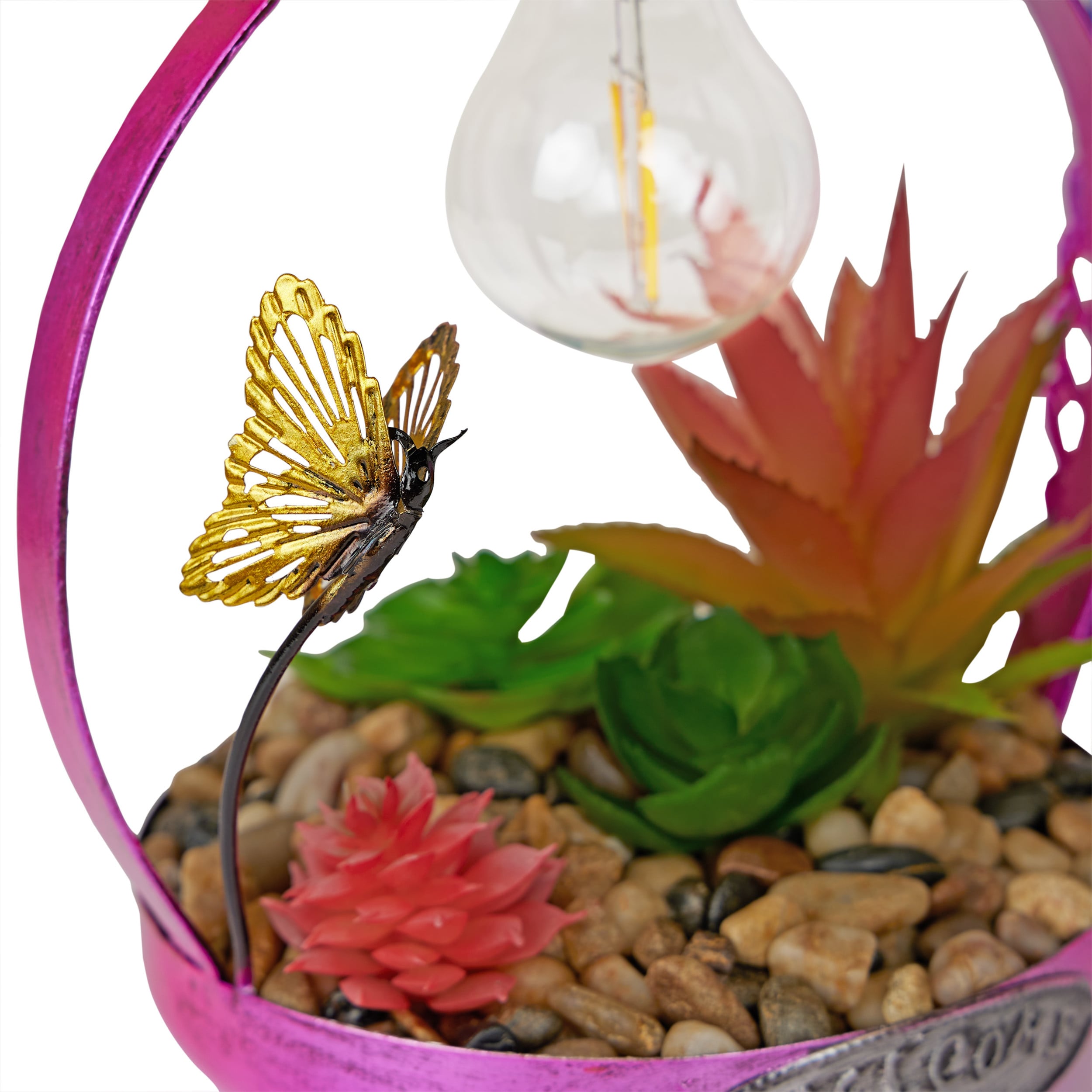 16" Solar Pink Flamingo Metal Garden Decor with LED Light