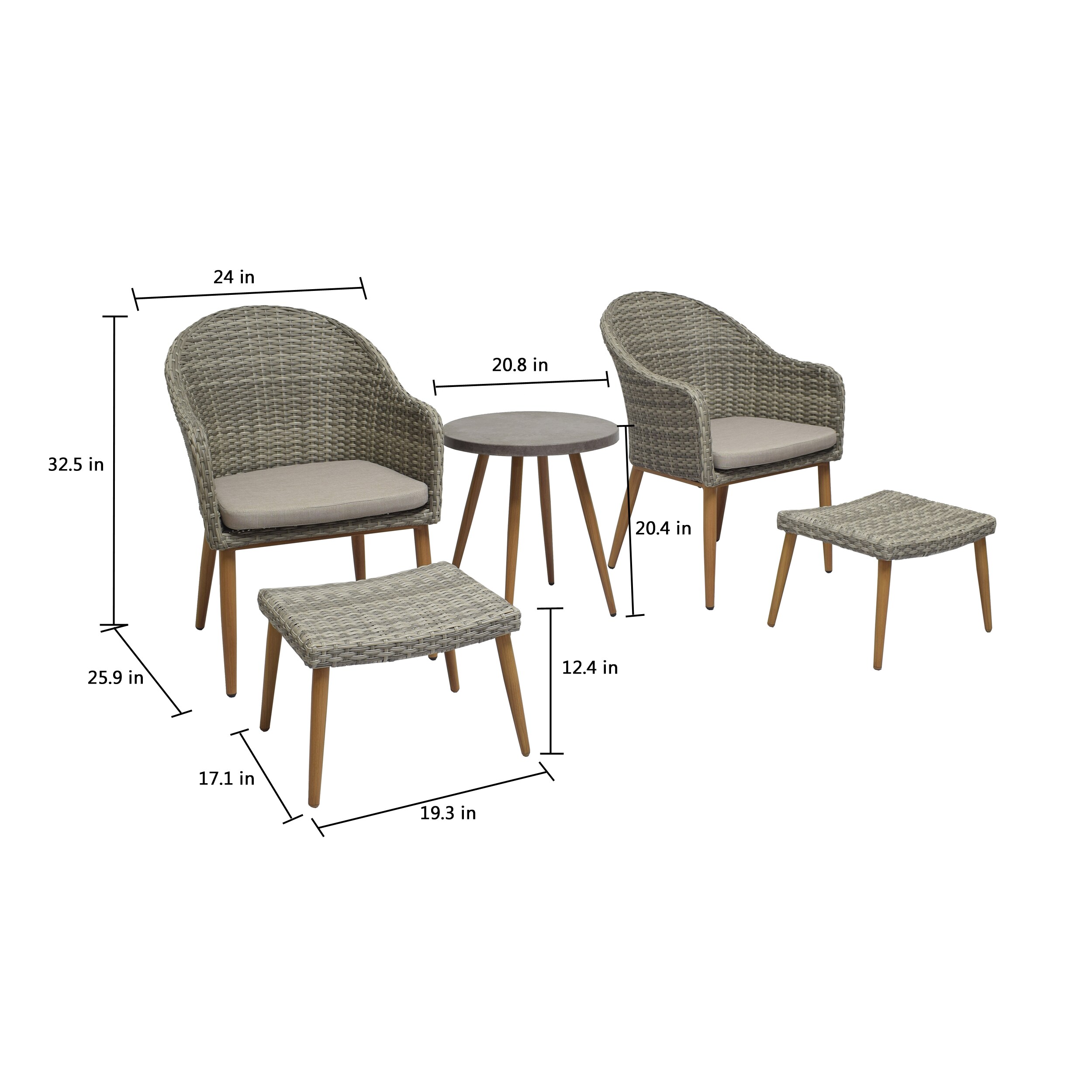 Set 5-Piece Conversation Selections with Hembstead at Wicker Off-white Patio Style Cushions