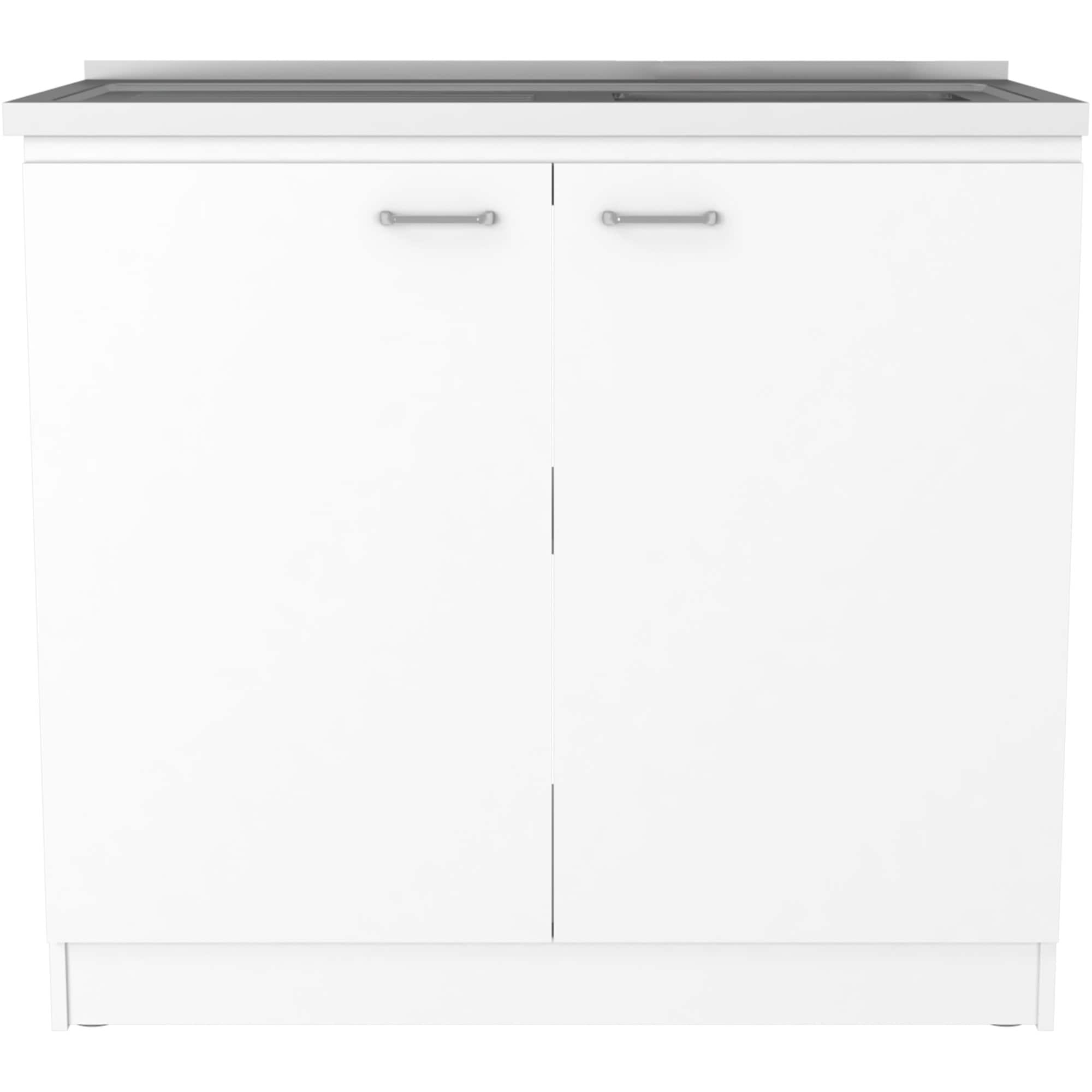 Misopily  Utility Sink Cabinet White Kitchen Base Cabinet with Stainless Steel Sink One Interior Shelf for Storage Easy Assembly Durable Design