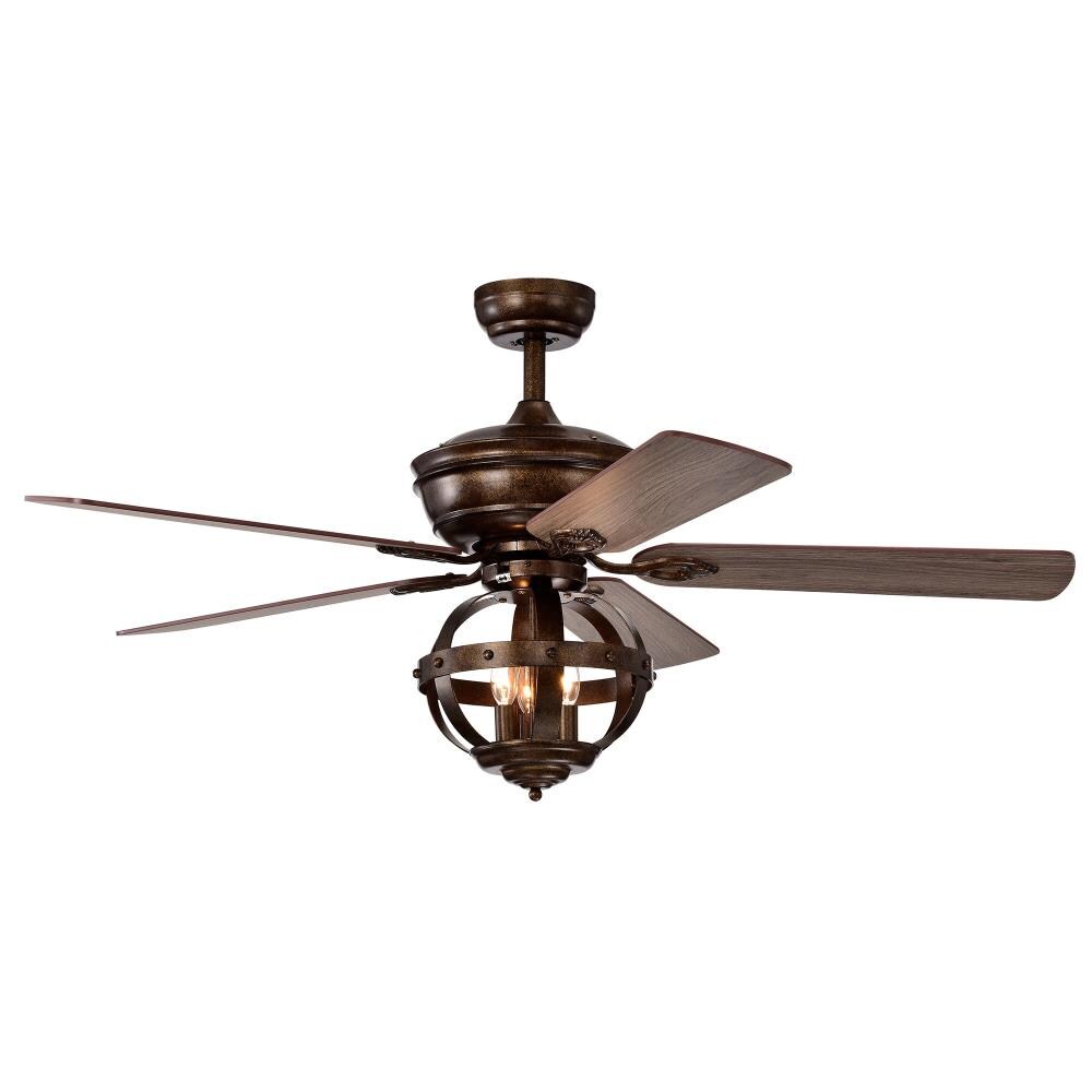 Parrot Uncle F6272110V 52-Inches Oil rubbed bronze with Brown Blades Indoor Downrod mount Cage Ceiling Fan With Light and Remote ( 5 -Blade)