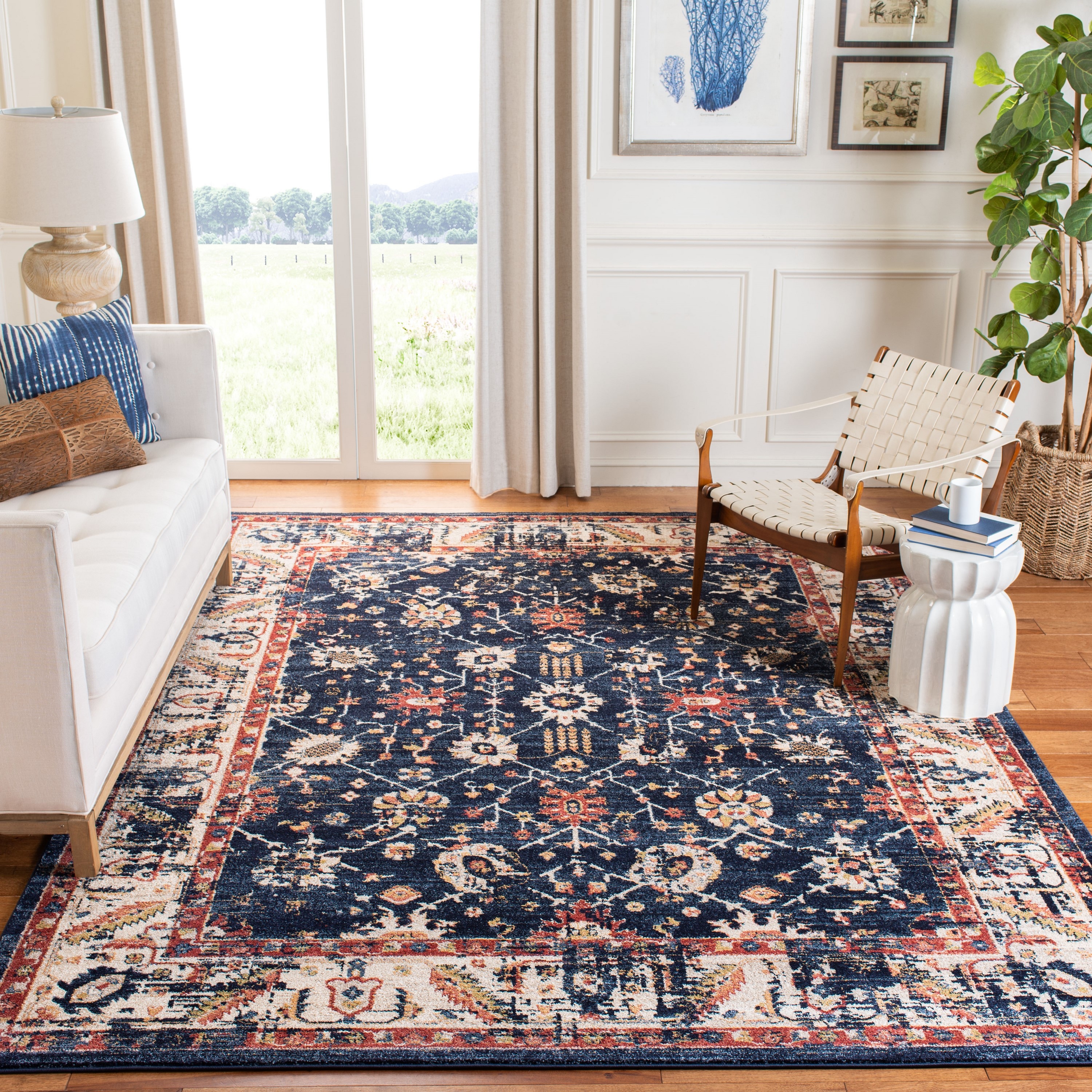 Safavieh CHL413L-9 Charleston Khotan 9 x 12 (ft) Loomed Polypropylene Navy/Ivory Rectangular Indoor Distressed/Overdyed Vintage Area rug