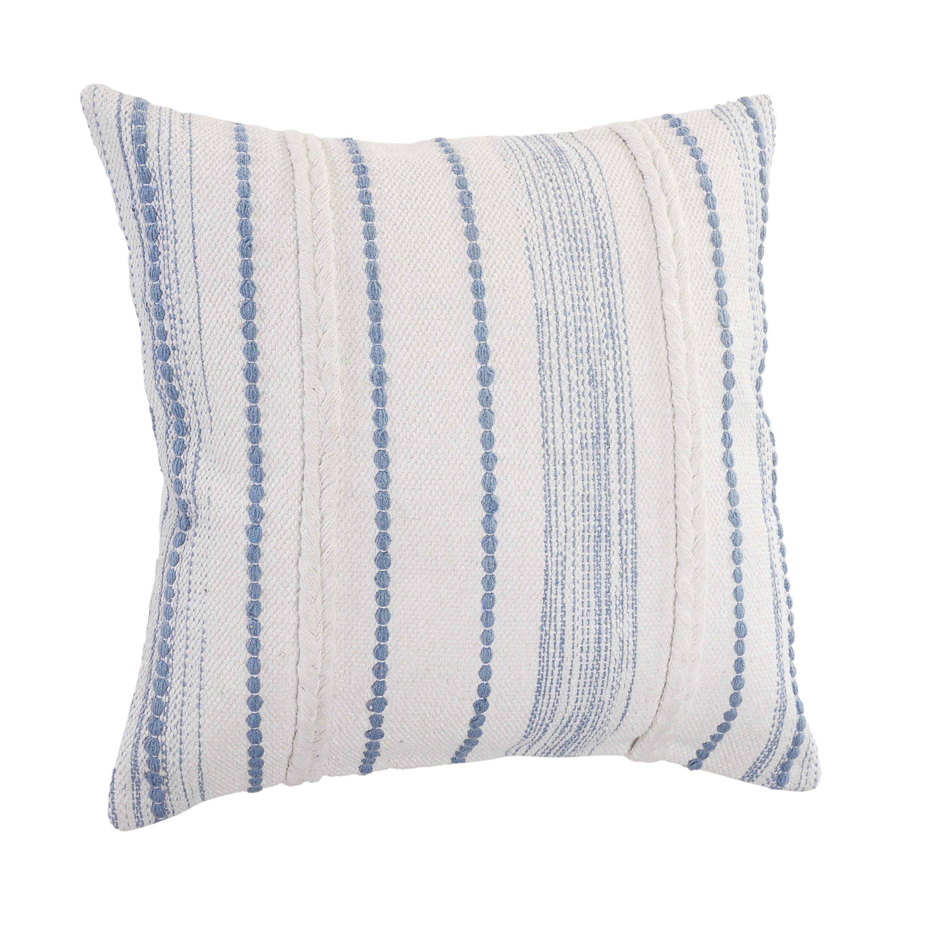 Textured White and Blue Square Throw Pillow, 20" x 20"