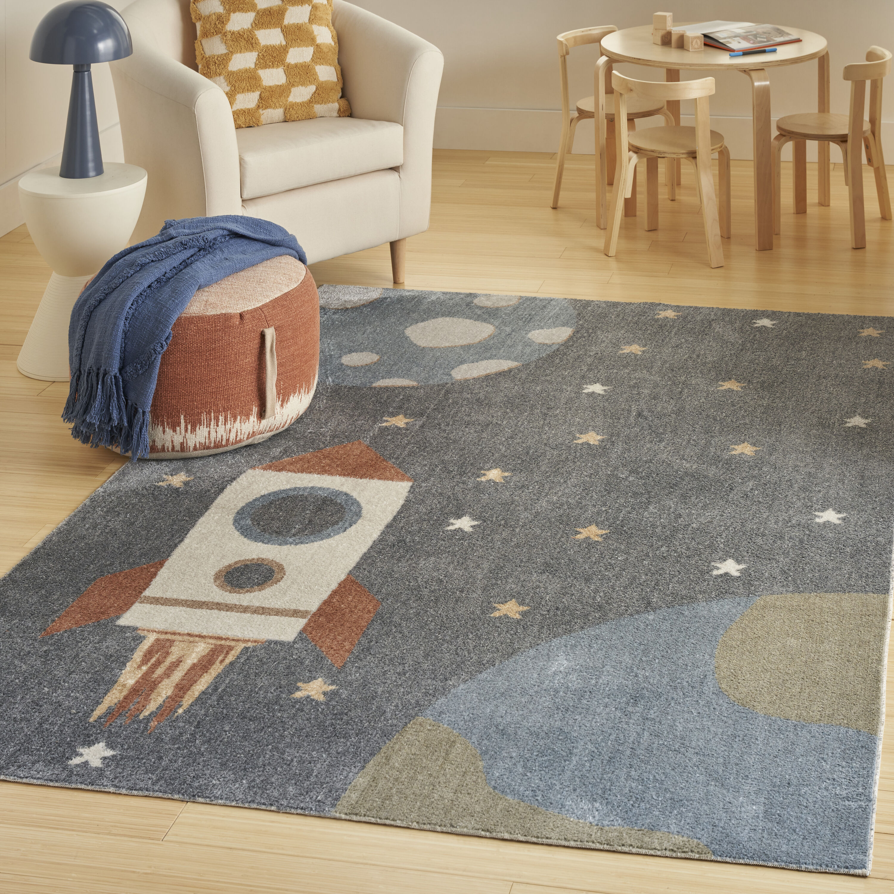 Nourison 099446119681 Astra Machine Washable 4 x 6 (ft) Loomed Sky Blue Rectangular Indoor Machine washable Pet Friendly Area rug
