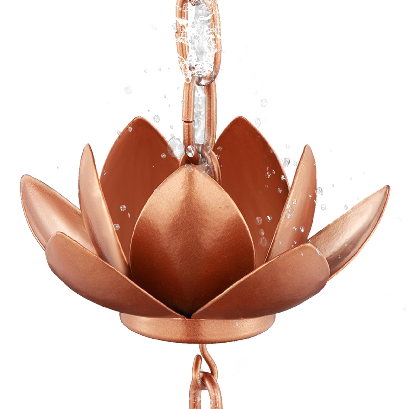 Afoxsos 1 Pack 8.5 ft Rain Chain for Gutters with 12 Copper Plated Lotus Cups Adjustable Length Durable Galvanized Iron for Outdoor Downspout Replacement