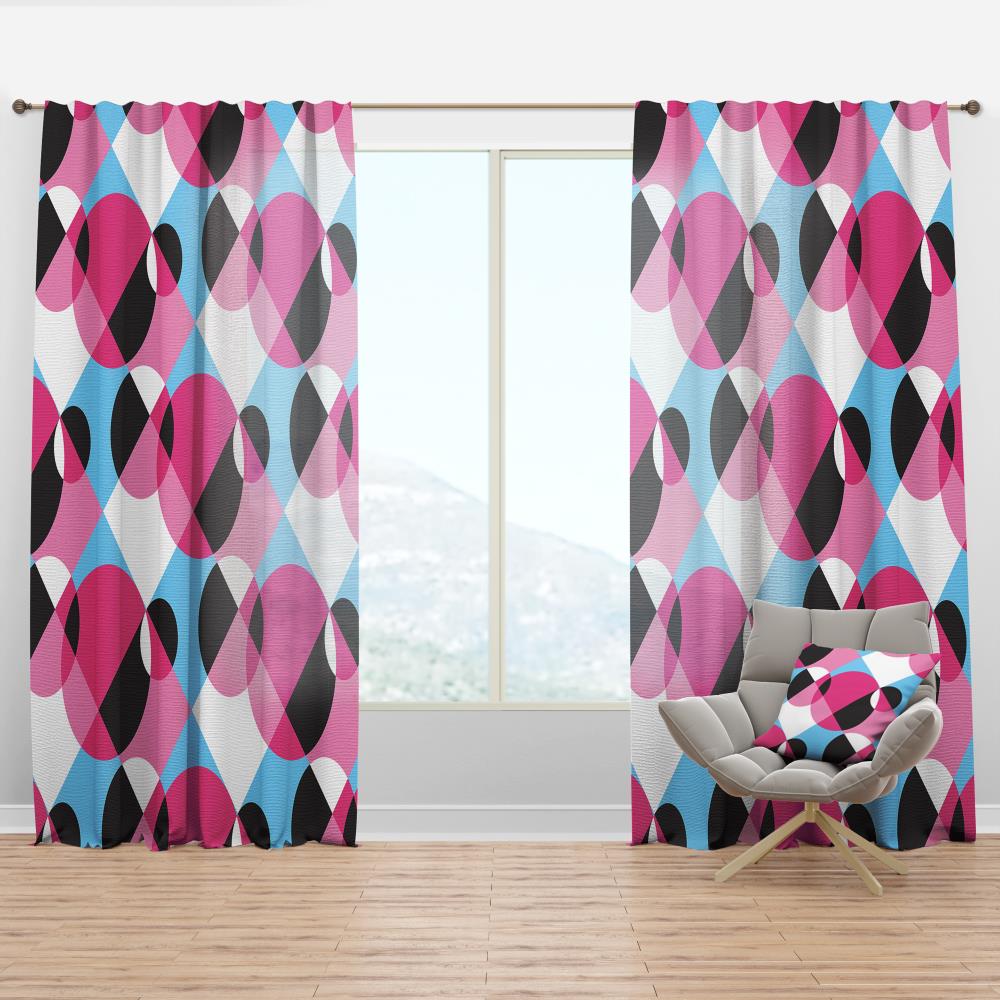 Designart CTN24370-52-108 108-Inches Pink Geometric Room darkening Thermal lined Rod pocket Single curtain panel