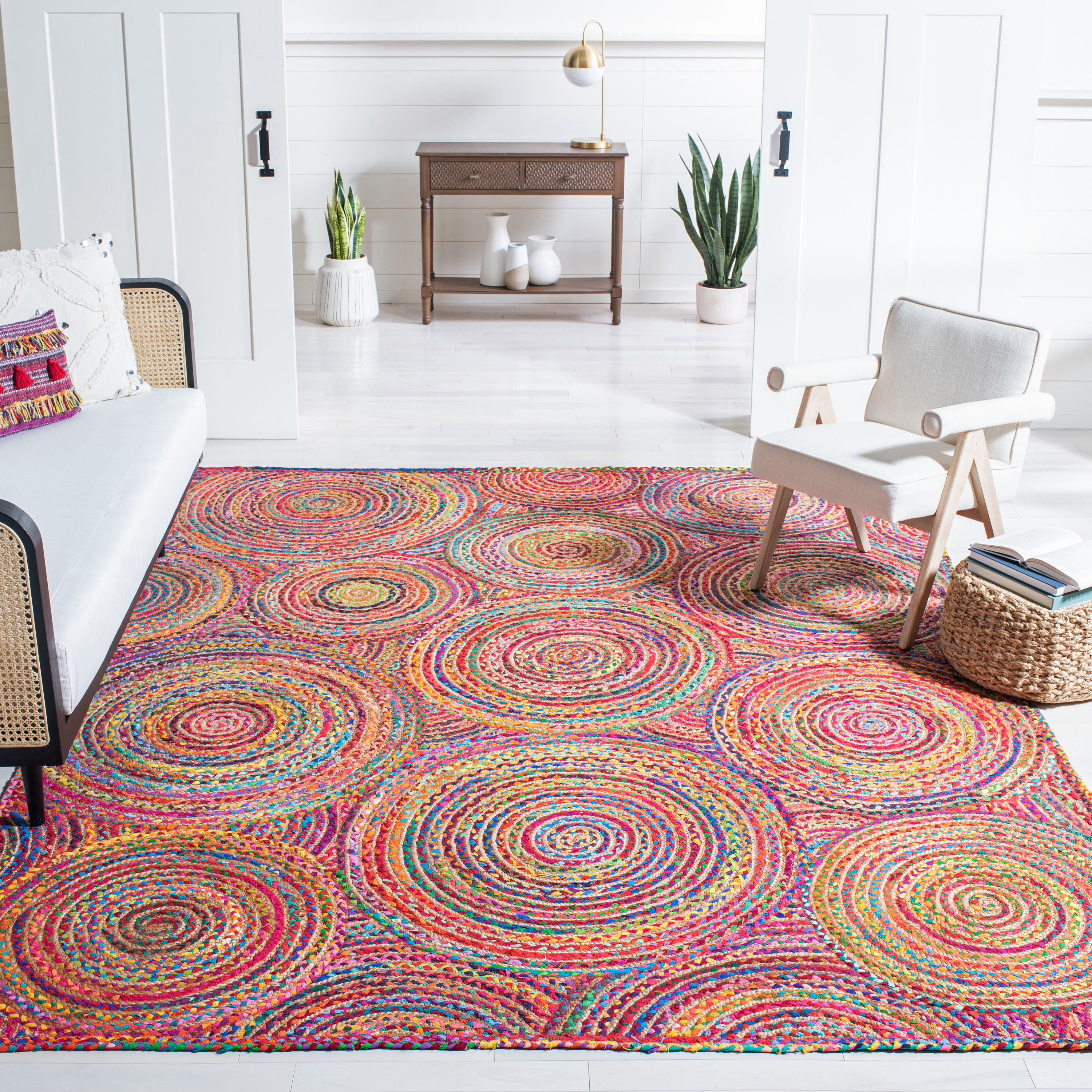 Handmade Flat Woven Cotton Rug 6' x 9' - Red and Multi