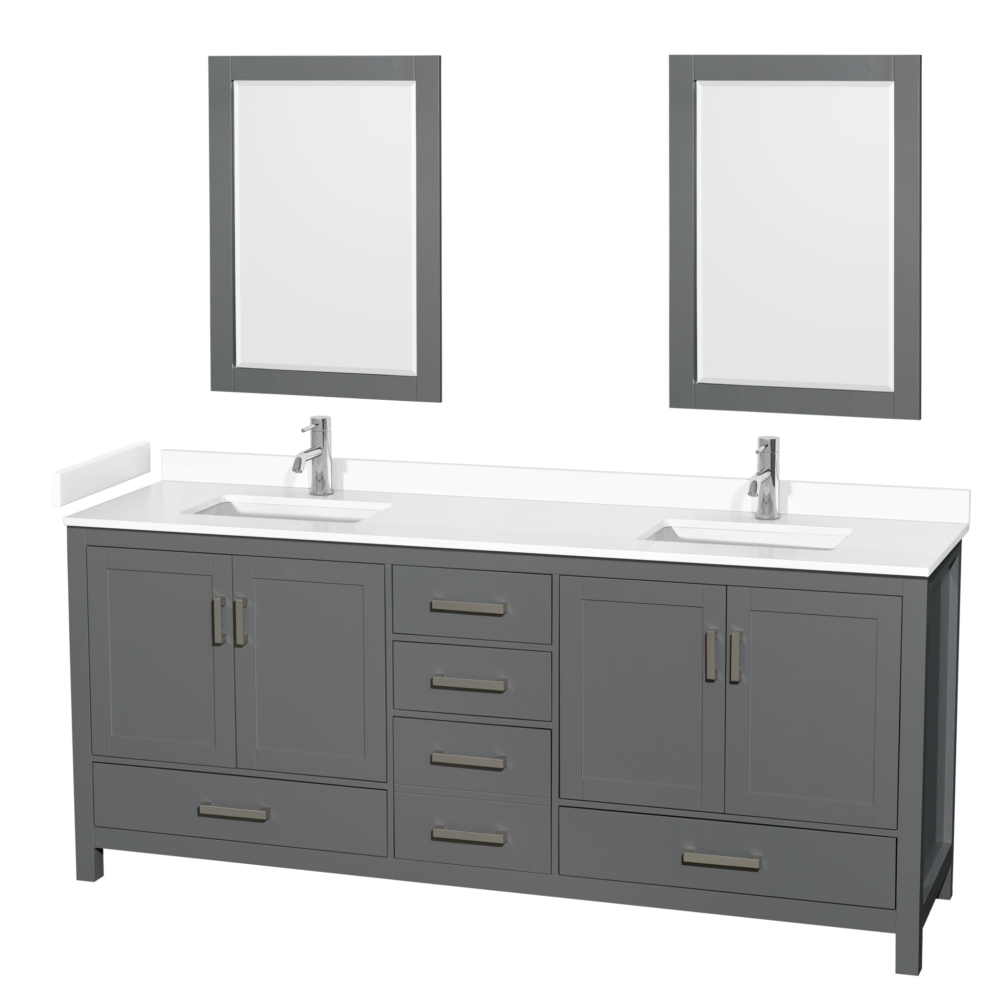 Wyndham Collection WCS141480DKGWCUNSM24 Sheffield 80-in Dark Gray with Brushed Chrome Trim Undermount Double sink Bathroom Vanity with White Cultured Marble Cultured marble Top (Mirror Included)