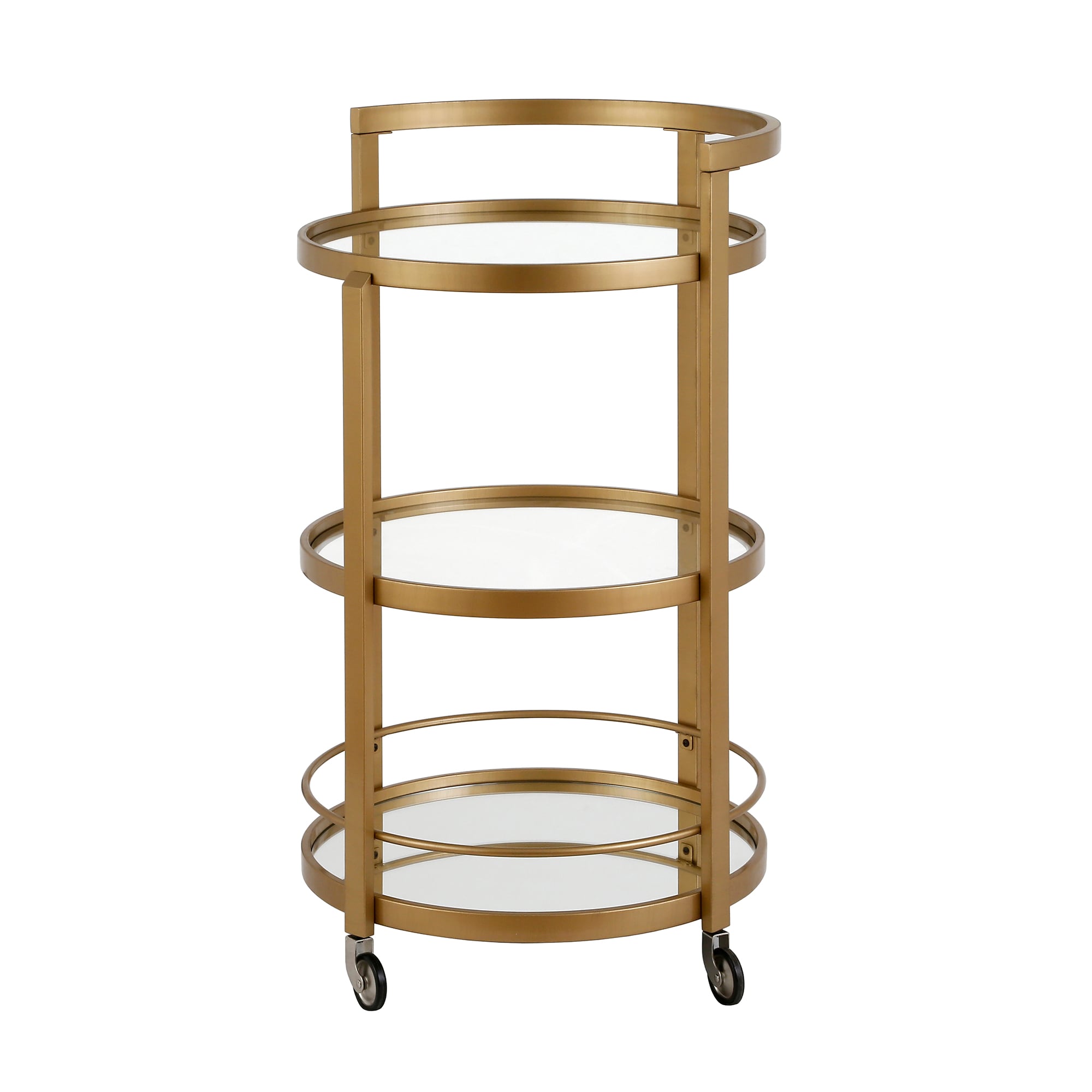 Hause 21" Round Brass and Glass Bar Cart with Storage