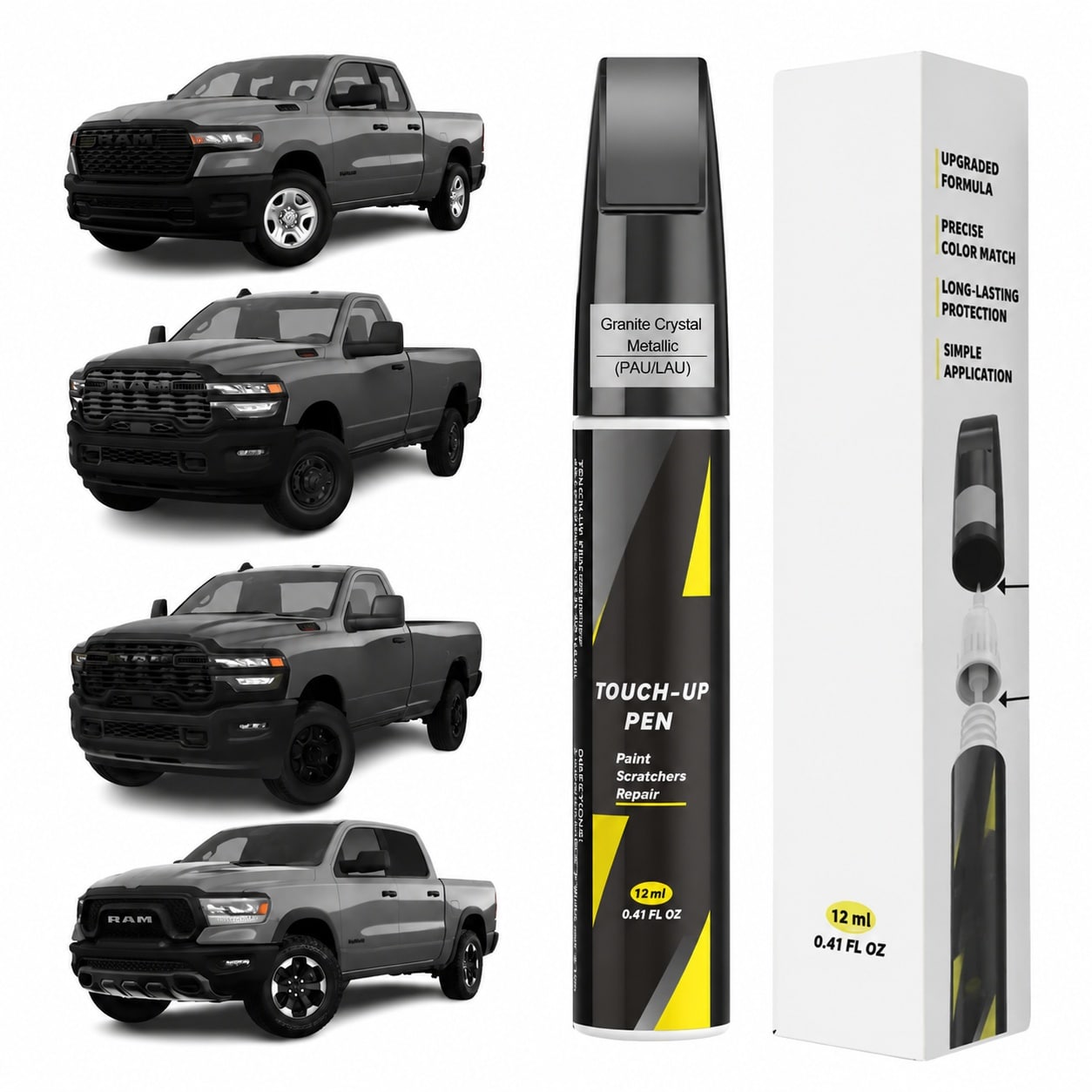 Afoxsos  Granite Crystal Metallic PAU LAU Touch Up Paint for Dodge Ram 2 in 1 Scratch Remover Pen and Brush Exact Color Match for Paint Repair