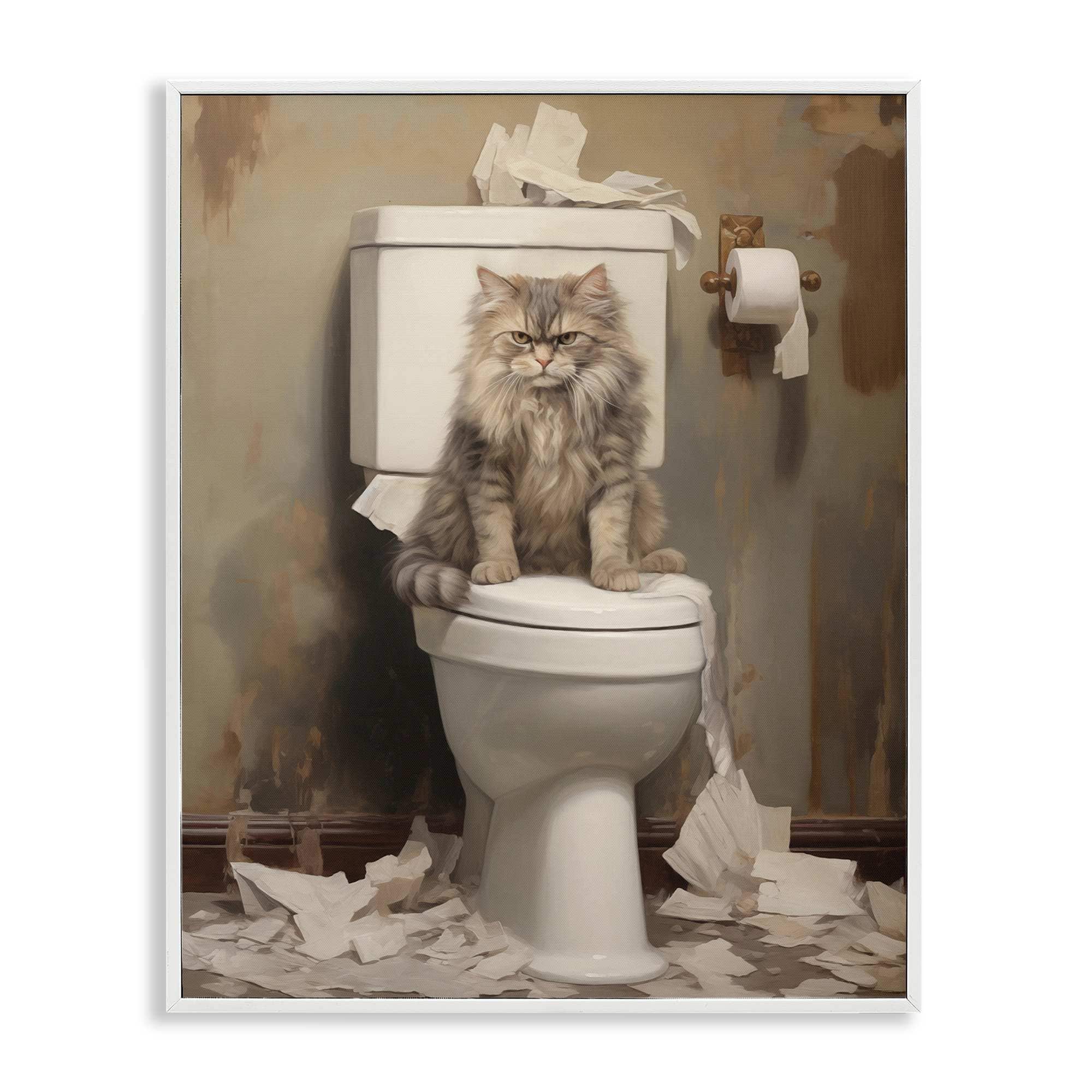 Stupell Industries BT-840-WFR-16X20 Cat and Torn Toilet Paper White Framed Giclee Art By Arlington Prints 16 x 20