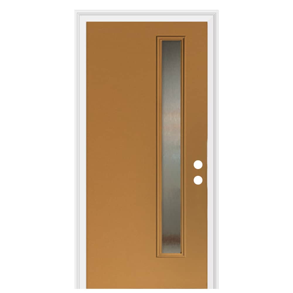 RELIABILT EGS2S1COSTRA2J8CM Entry Door 36-in x 80-in x 4-9/16-in Fiberglass Pulse lite Left-hand inswing Golden Wheat Painted Prehung Front Door with Brickmould Insulating core