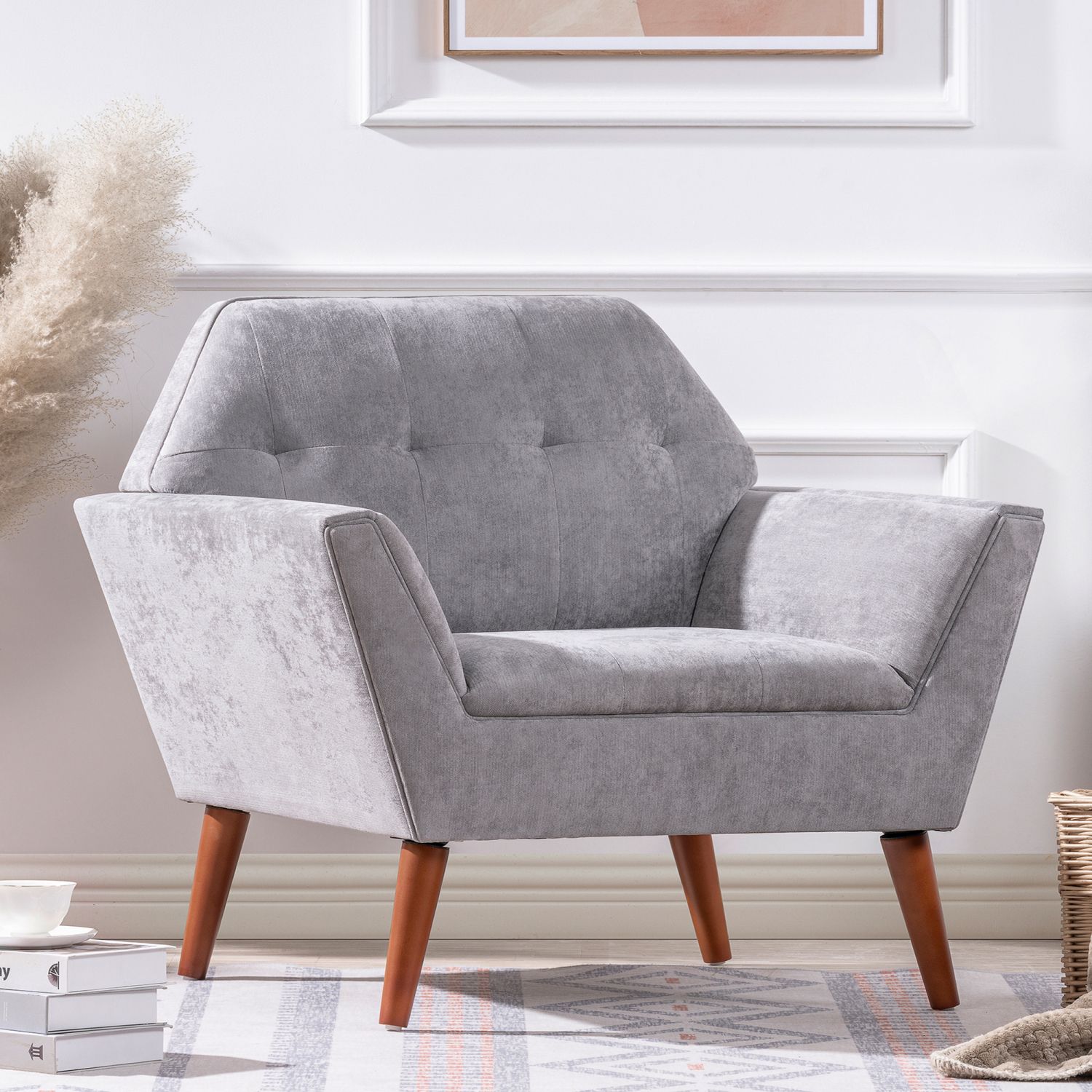 JASMODER W68041841 Modern Gray Linen Accent Chair