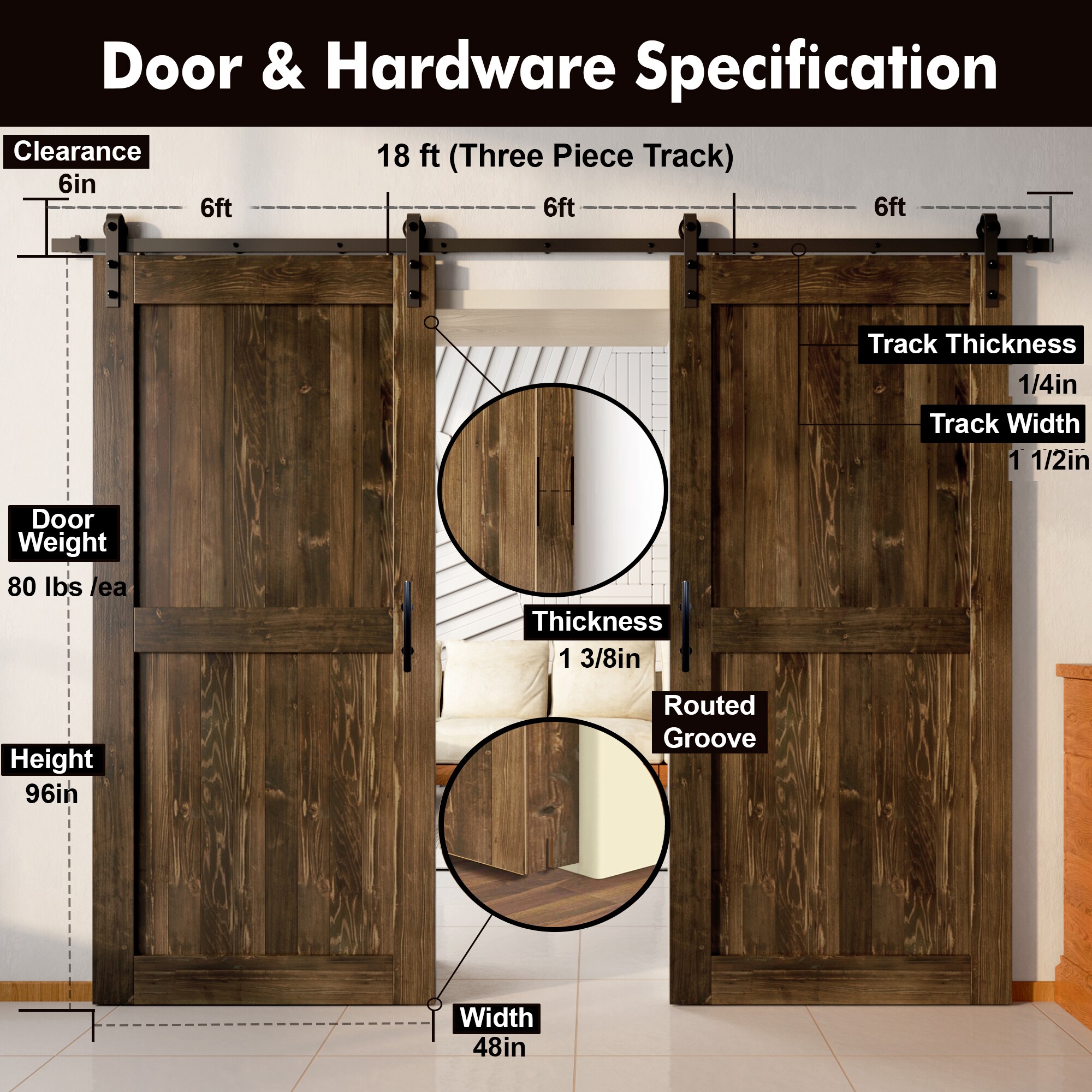 HOMACER YT2TGH216C-4896-H-WA Barn-Doors - View #7