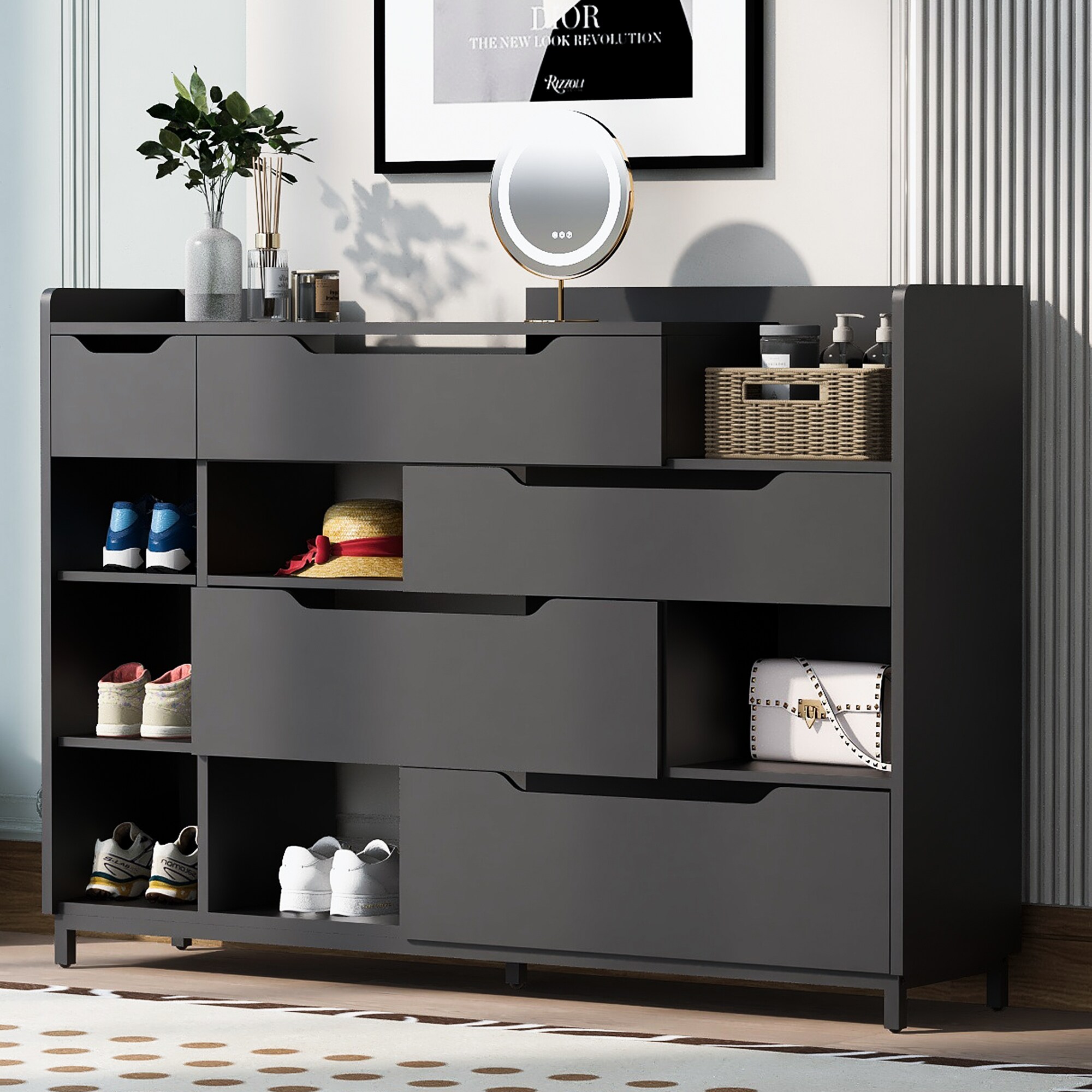 ModernLuxe L-SJ000120AAB 39.3-Inches H 4 Tier 18 pair Black MDF Shoe cabinet