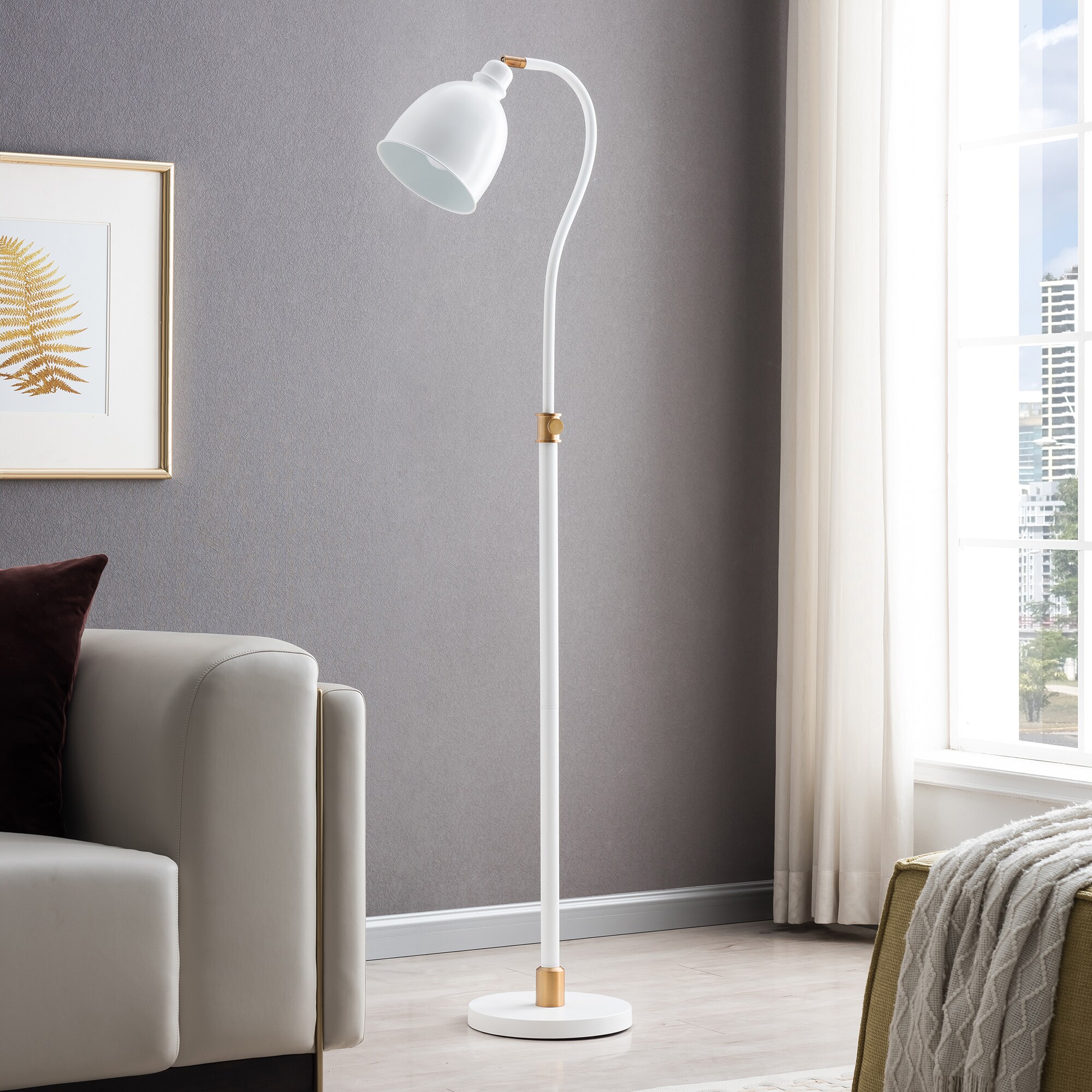 Hailey Home FL1096 Vincent 68-in Matte White/Brass Standard Floor Lamp with Metal Shade