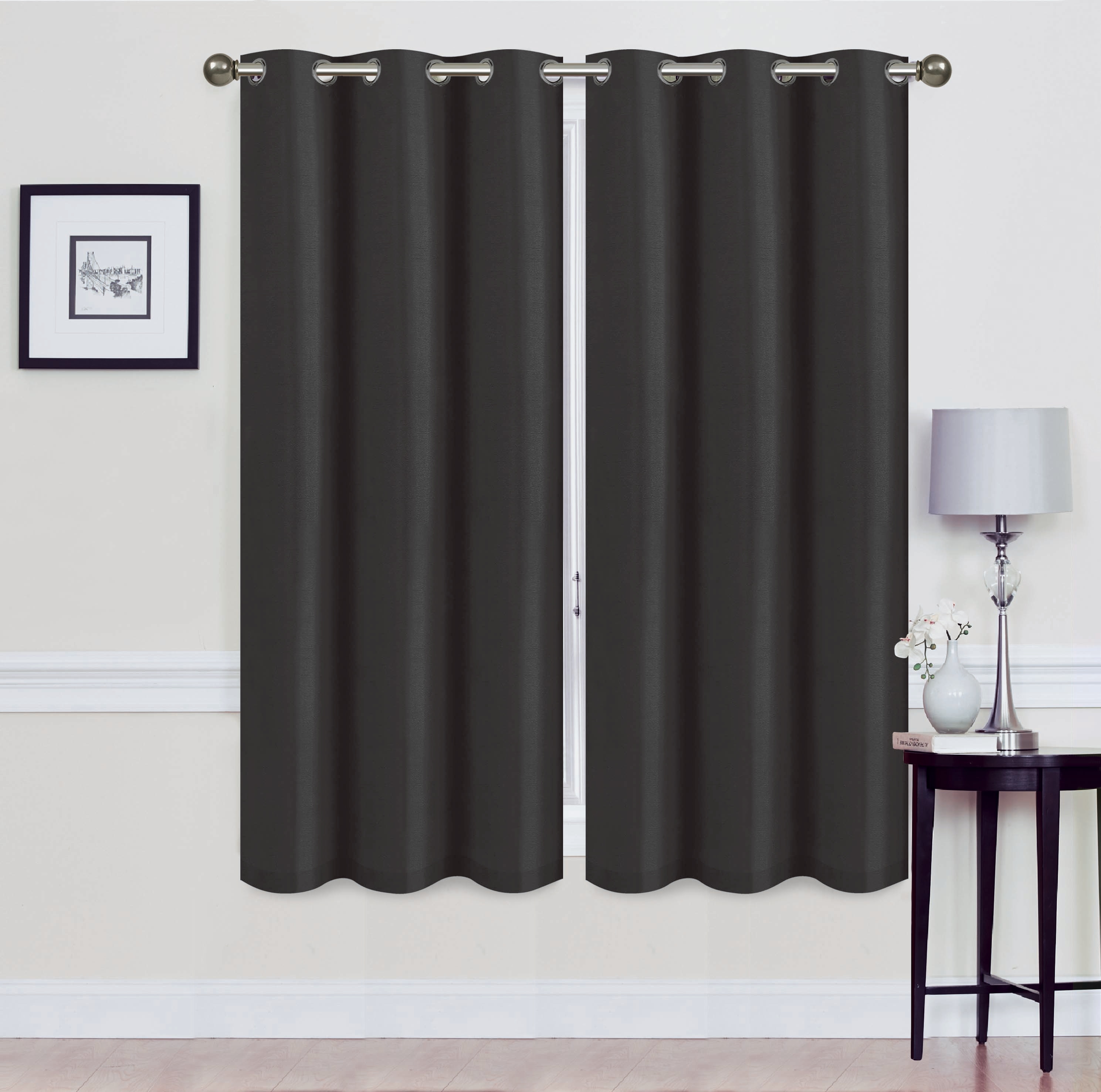 J&V TEXTILES MADONNA 63 BLACK 63-Inches Outdoor Black Blackout Standard lined Grommet Curtain panel pair