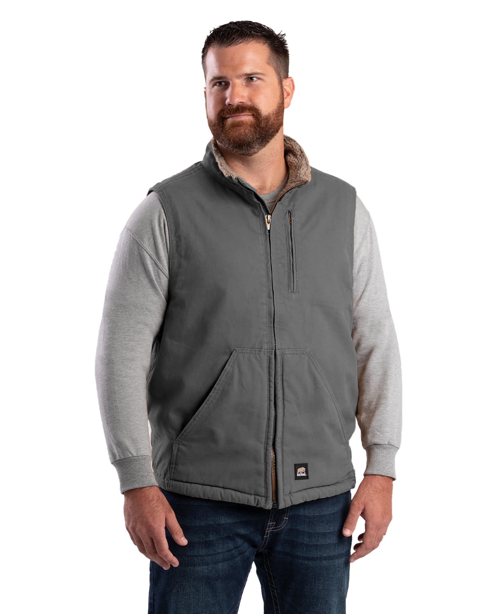 BERNE APPAREL Heartland Sherpa-Lined Washed Duck Vest in the Metal ...