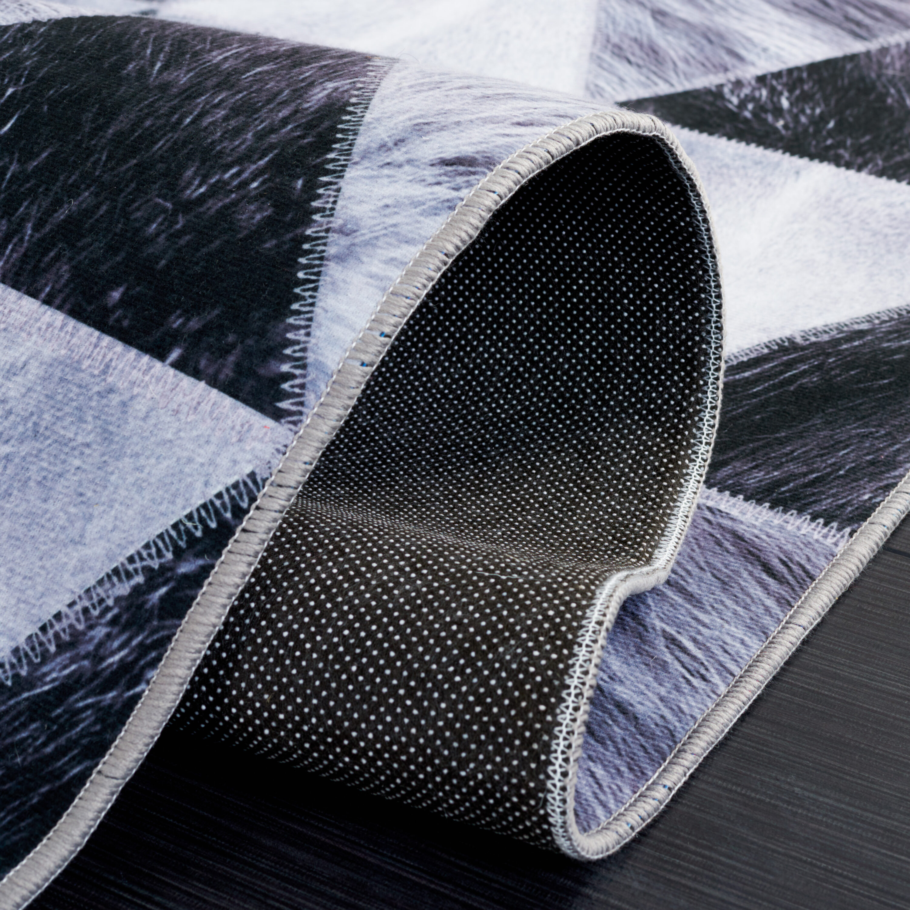 Gray Rectangular Washable Synthetic Rug with Non-slip Backing