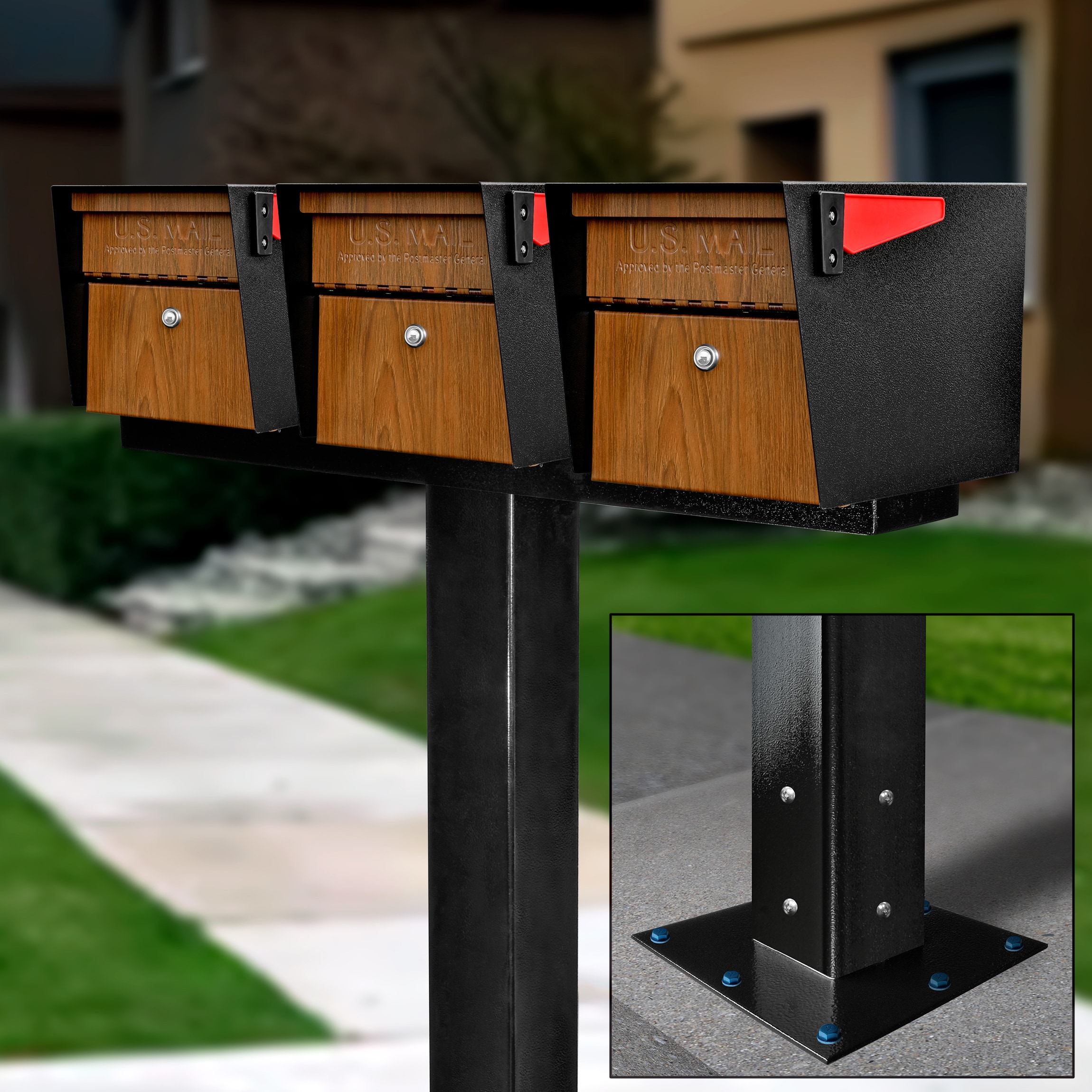 Mail Boss 7510-X3-BLK-SM Mail Manager X3 Surface Mount Combo Kit Locking Metal Large Mailbox Multiple colors/finishes with Post