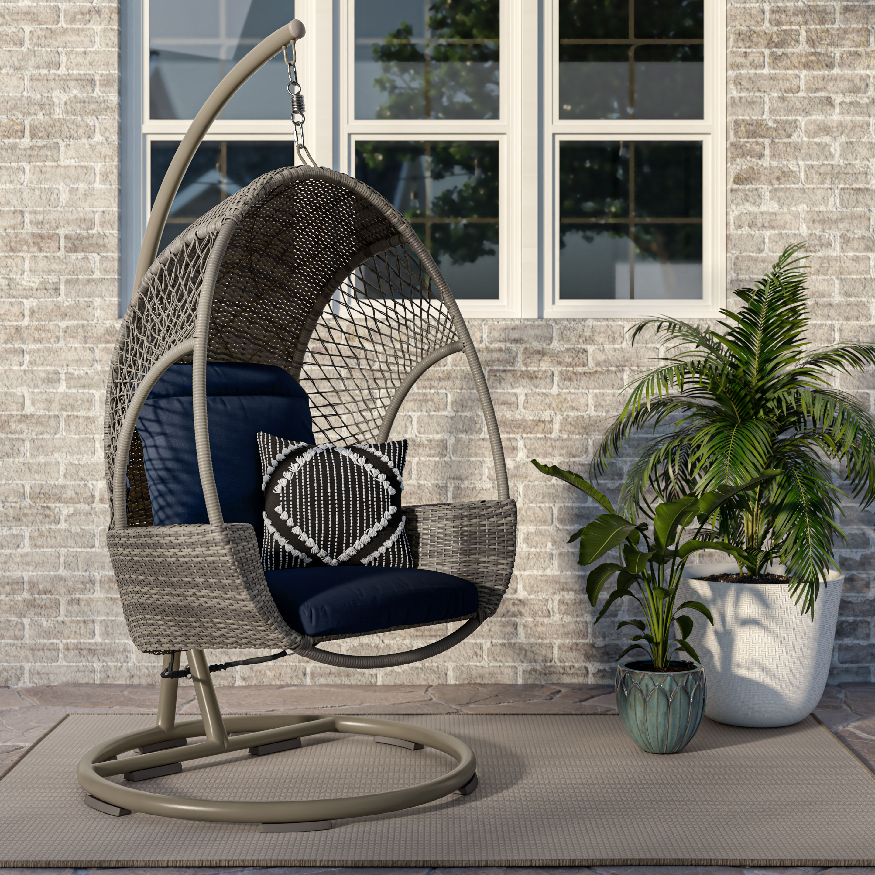 Swing Egg Chair with Stand Indoor Outdoor, UV Resistant Cushion Hanging  Chair with Guardrail and Cup Holder, Anti-Rust Foldable Aluminum Frame  Hammock