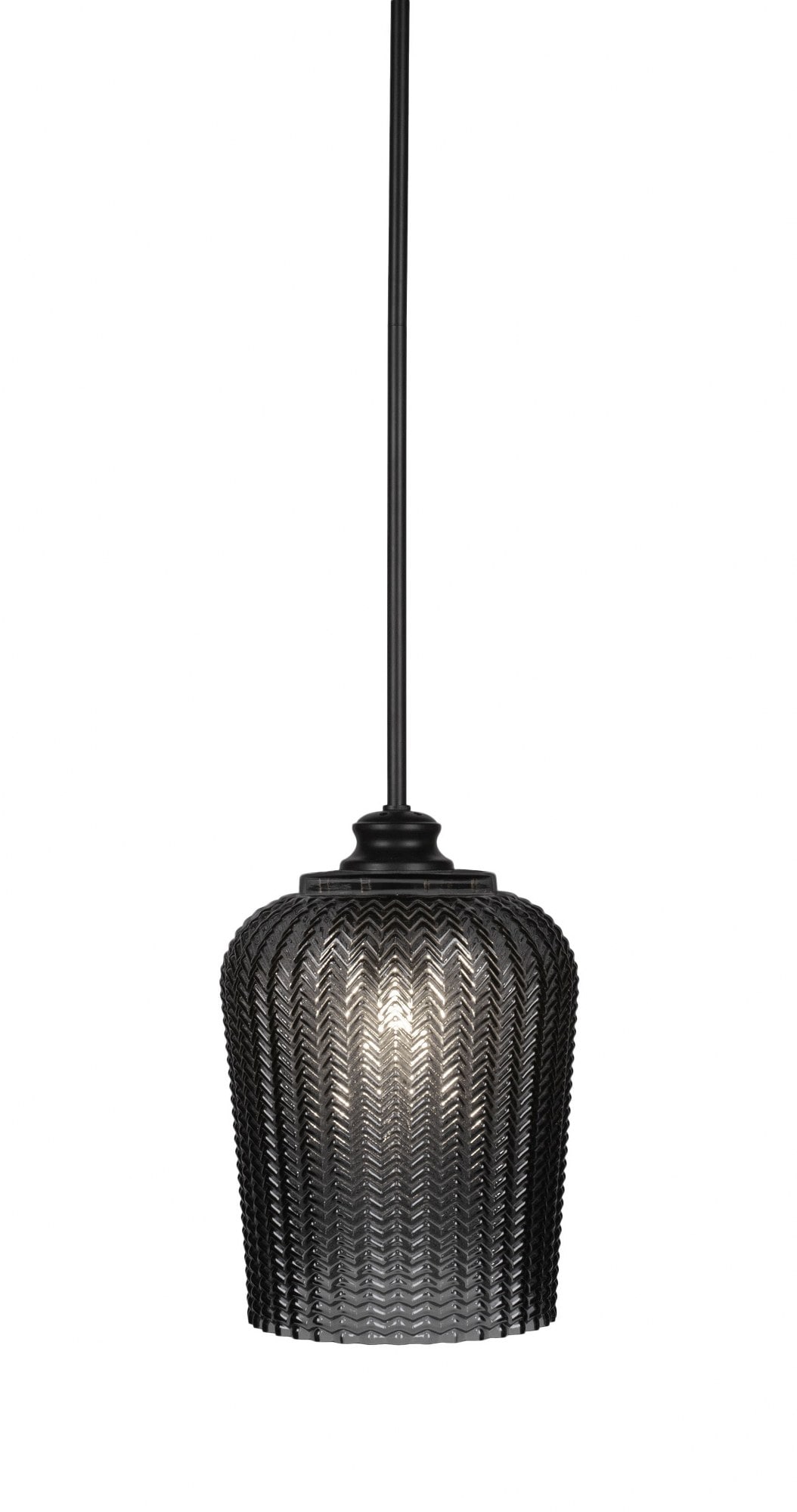 Toltec - Cordova 1 - Light Matte Black / Black With 9 Inch Smoke Textured Shade Steel Pendant Light