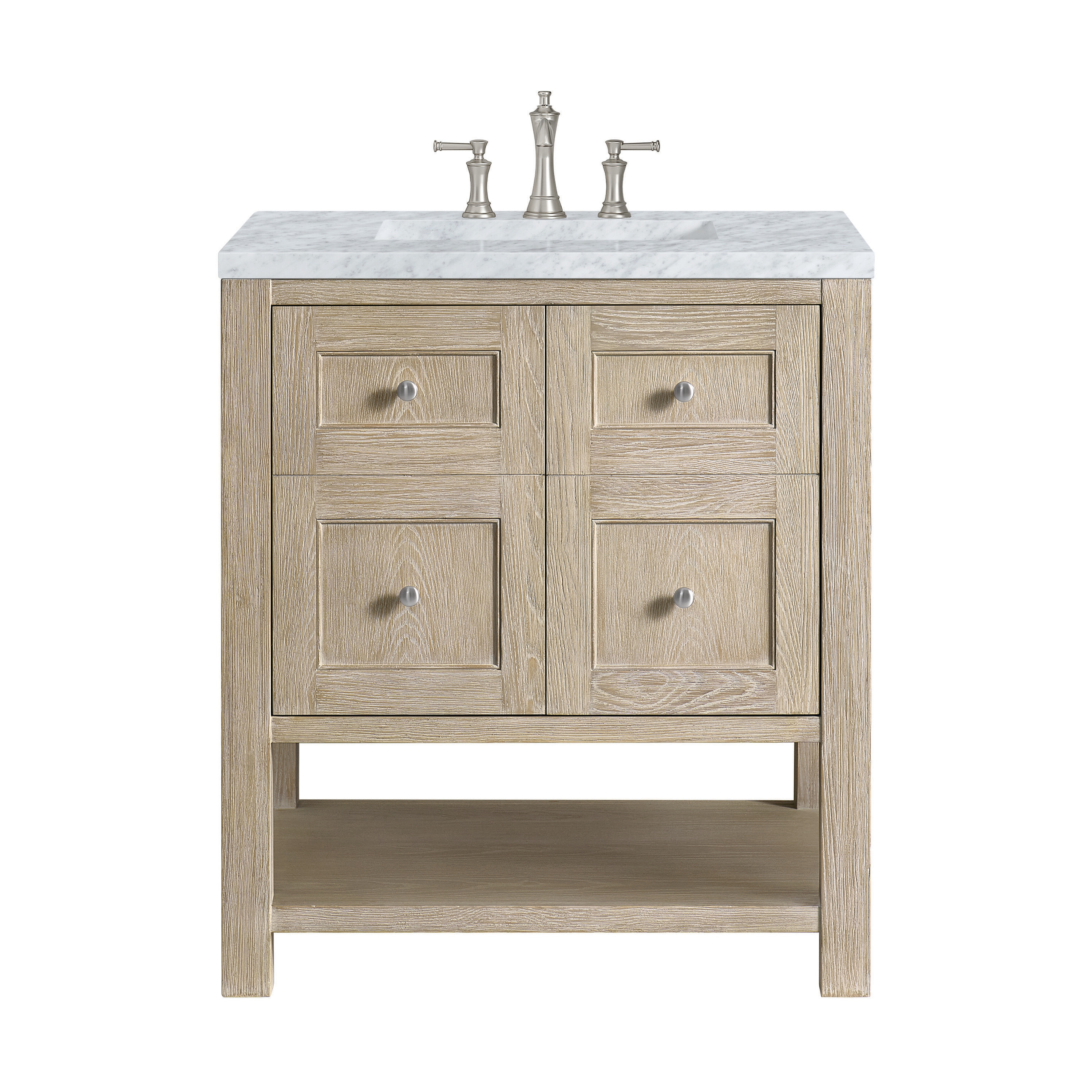 James Martin Vanities 330-V30-WWO-3CAR Breckenridge 30-in Whitewashed Oak Undermount Single Sink Bathroom Vanity with Carrara Marble Top