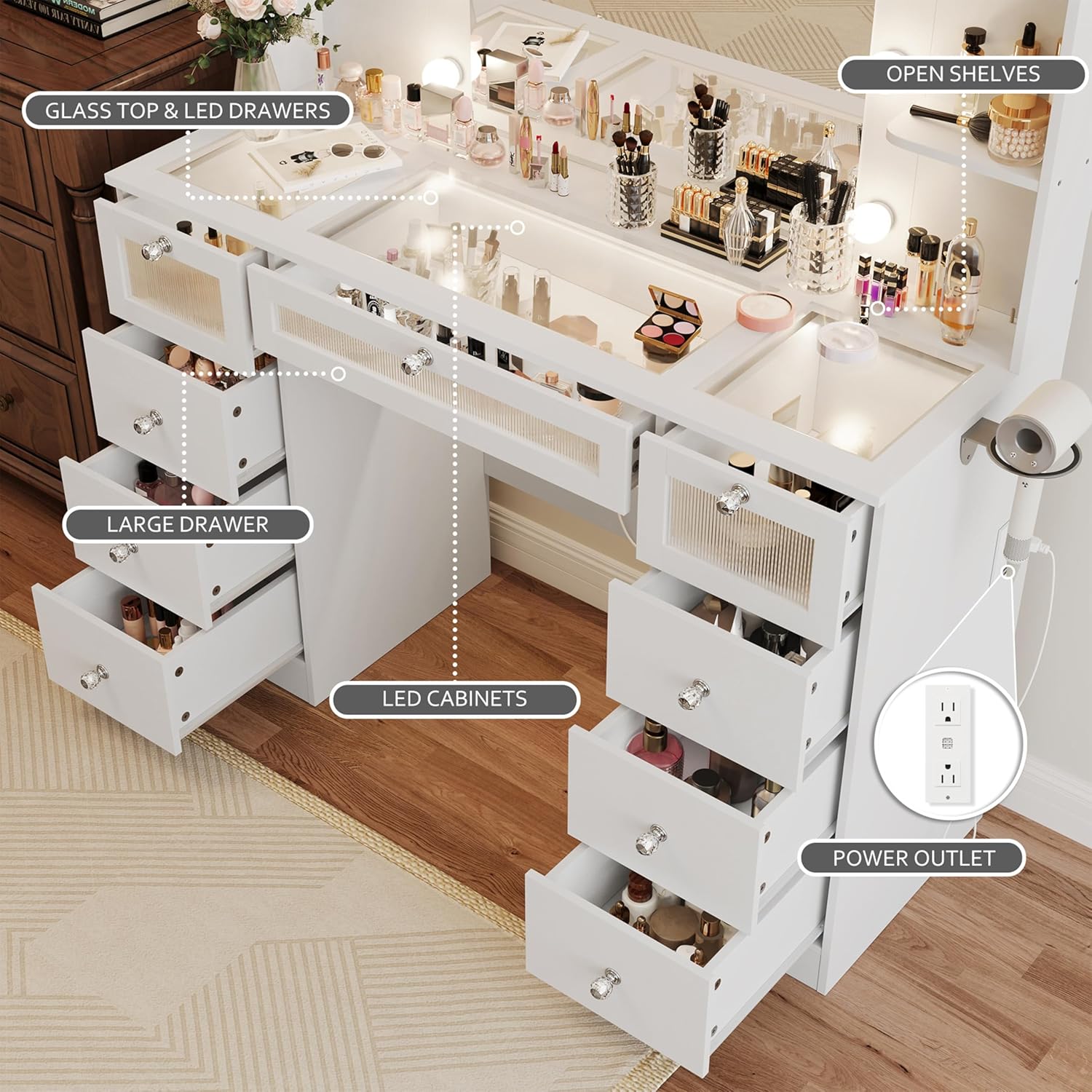 DIYSET TG-SZT-WH-ZNGSZT0010 Bedroom-Vanities - View #3