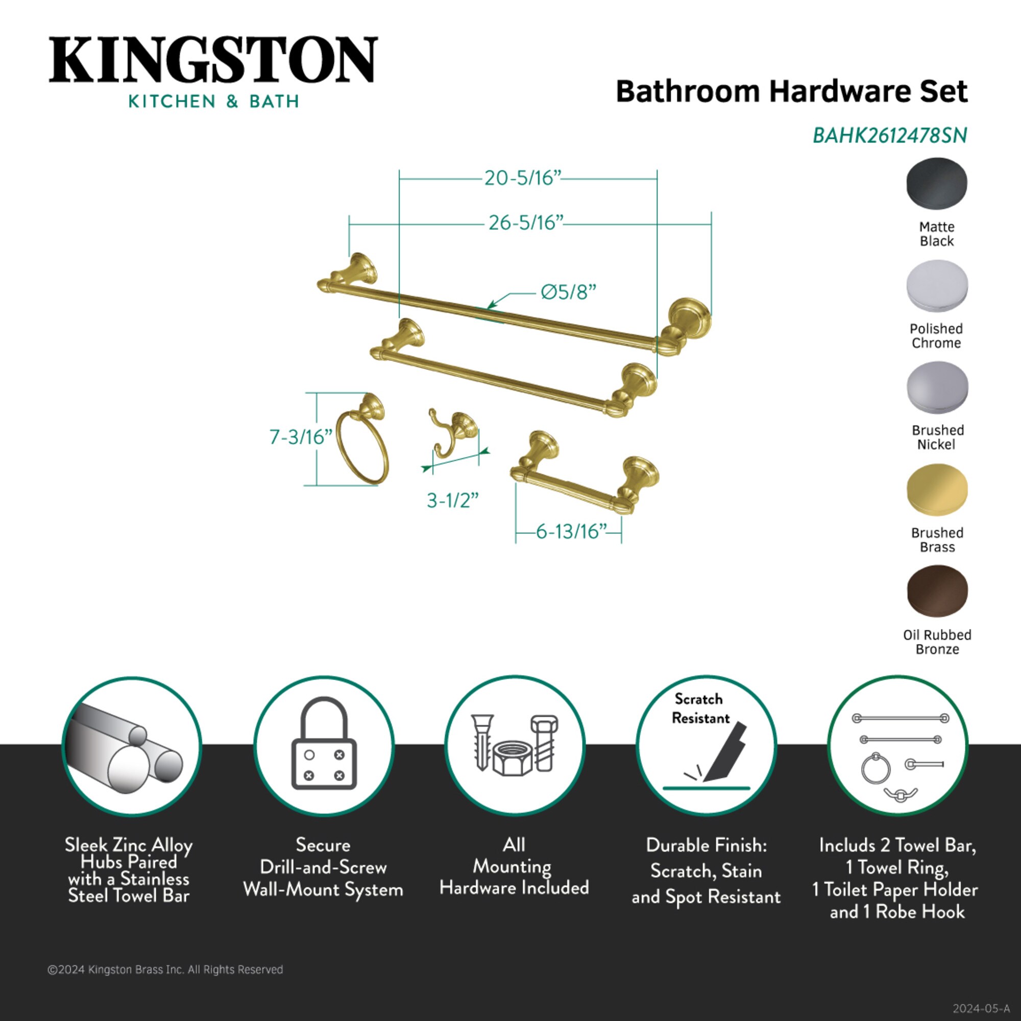 Kingston Brass WLBAHK2612478SN Decorative-Bath-Hardware-Kits - View #3