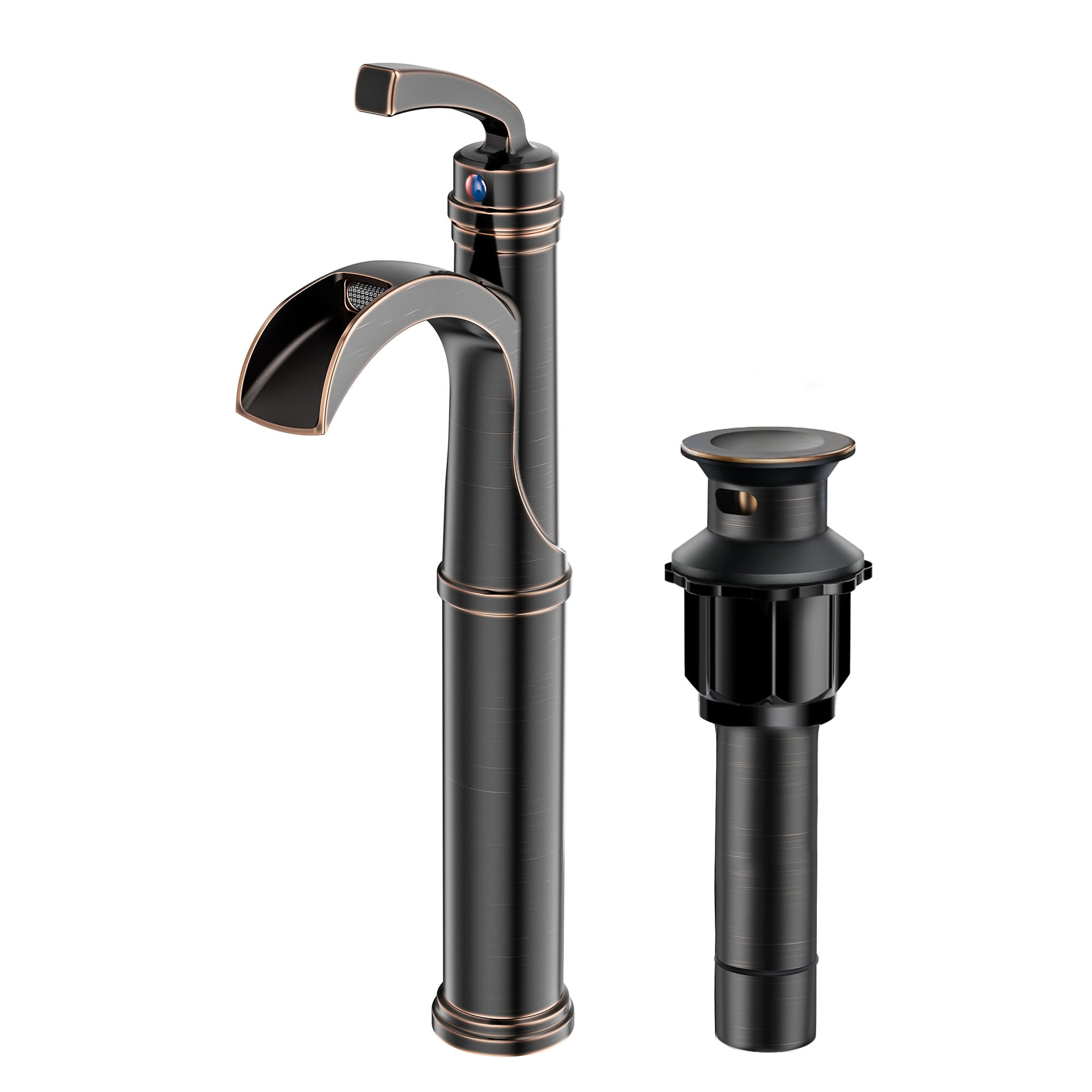 FURUISI LL39A53ORB-H Oil Rubbed Bronze Vessel 1-handle High-arc Commercial/Residential Handle Bathroom Sink Faucet with Drain