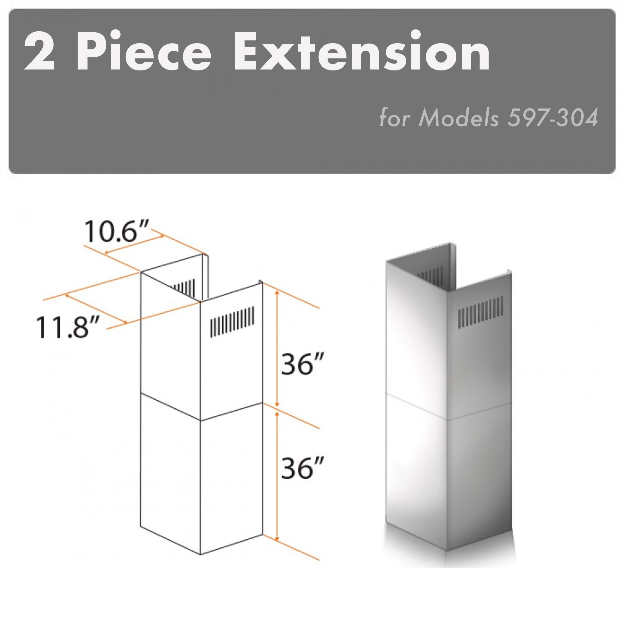 ZLINE KITCHEN & BATH 2PCEXT-597-304 Wall-Mounted range hood Flue extension 2 -Pack Stainless steel