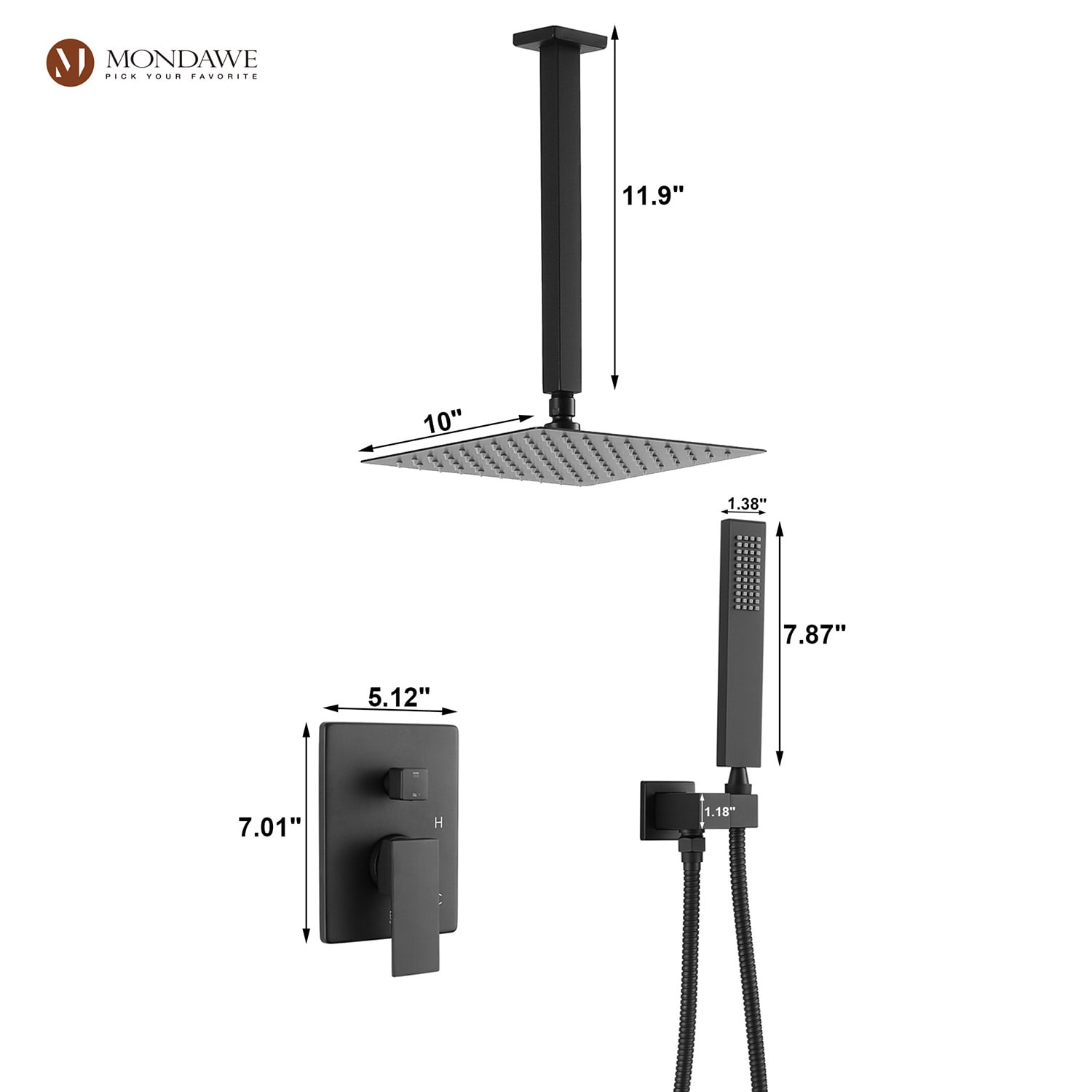 Mondawe AM-S008C-10MB Showerhead-Bar-Panels - View #8