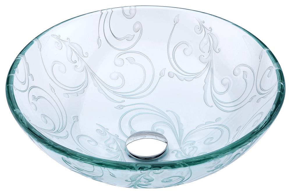 ANZZI LS-AZ065 Vieno Tempered glass Vessel Round Transitional Clear Floral Bathroom Sink with Drain Included ( 16.5-Inches x 16.5-Inches )
