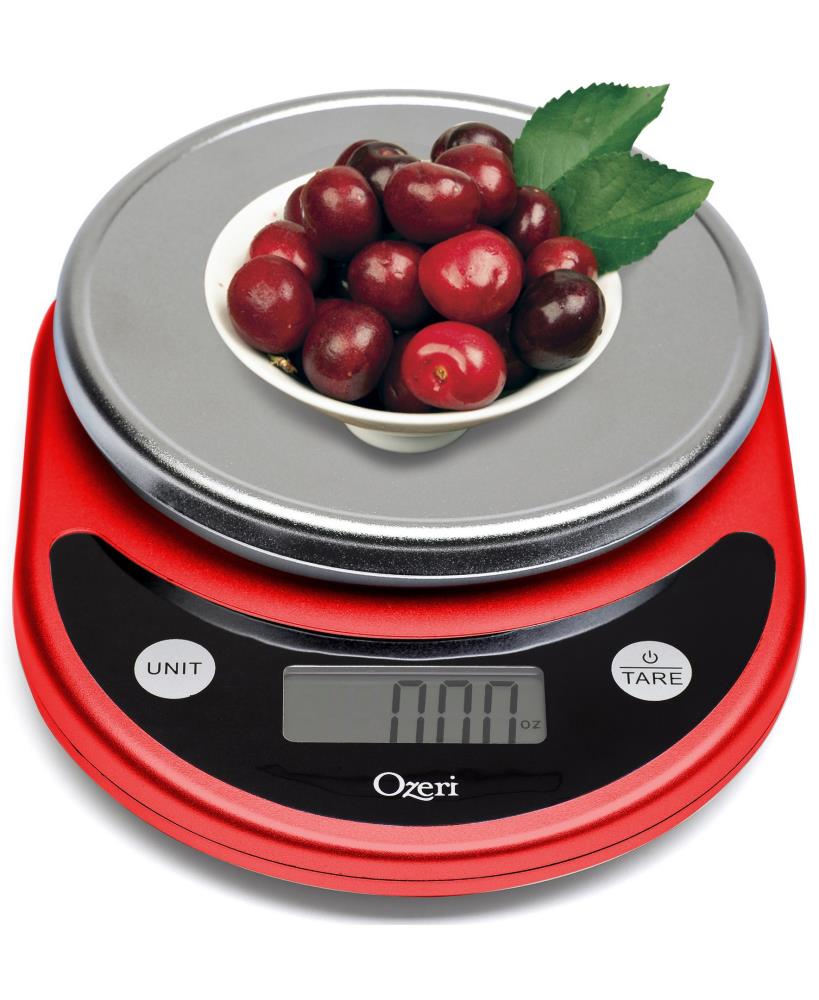 Ozeri Touch III 22 lbs (10 kg) Digital Kitchen Scale with Calorie Counter, in Tempered Glass, Red